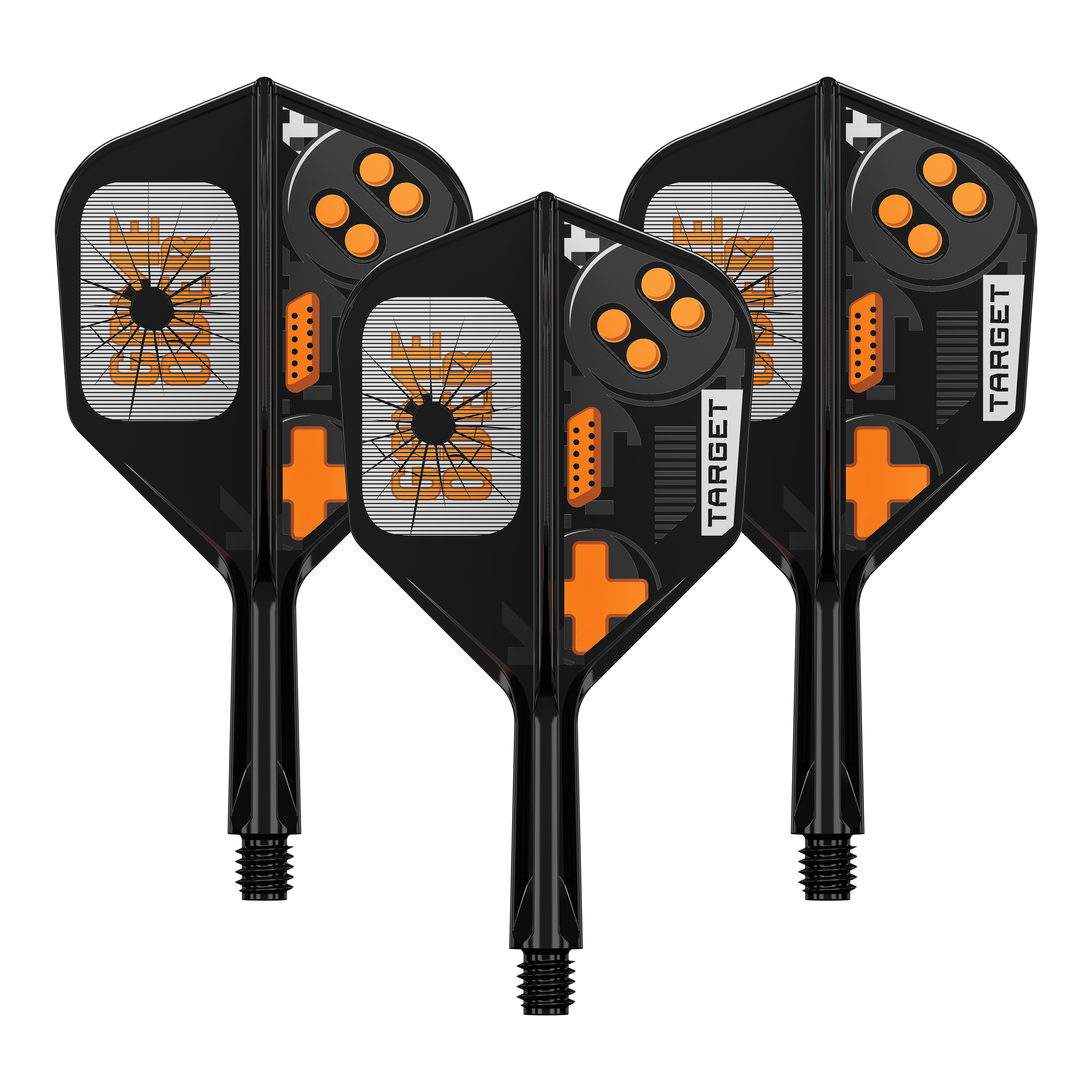 Das Bild zeigt ein Set von Dart Flights. Es handelt sich um das Modell 410576 Target K-Flex GameOver No6 Flights 19mm 1Set.