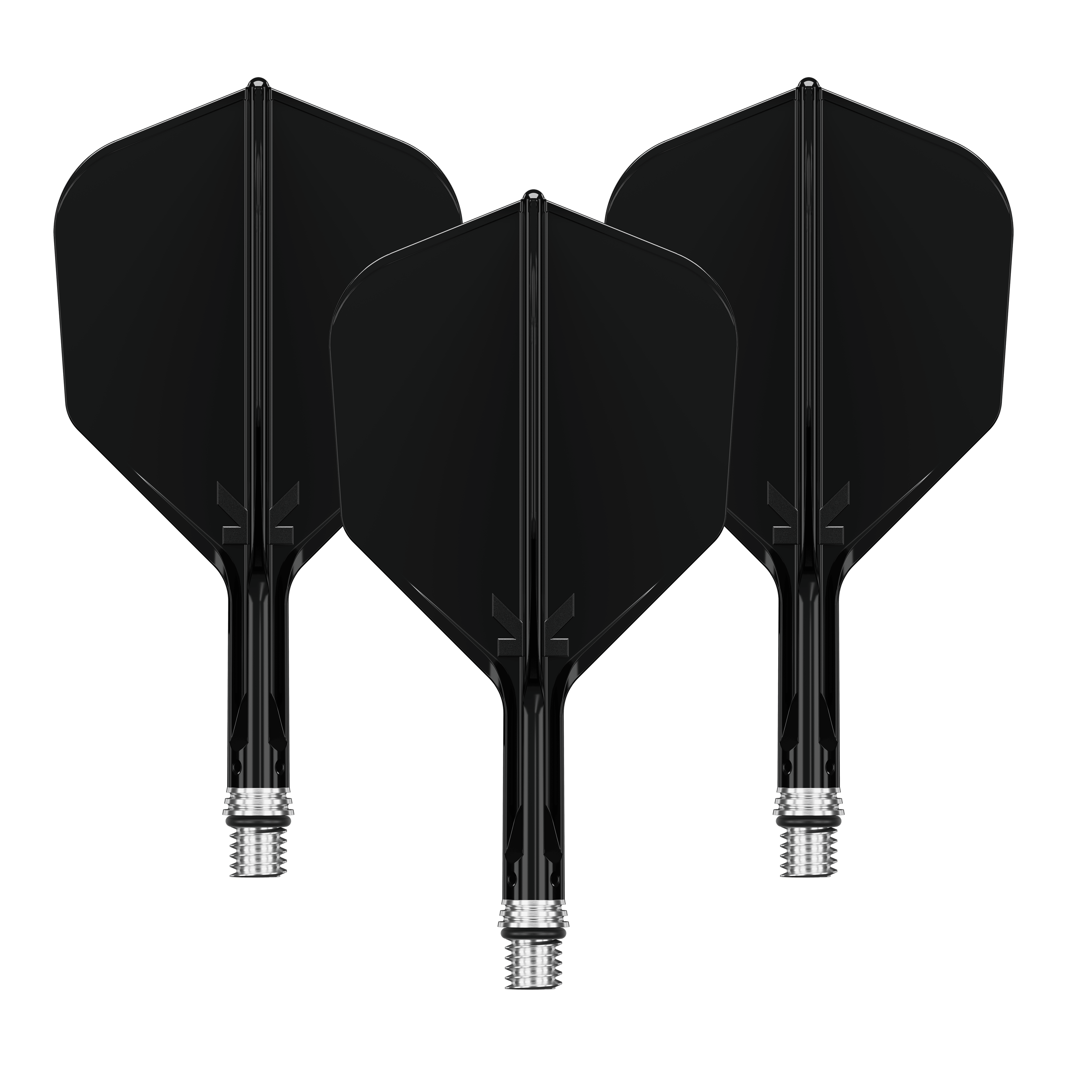 Target K-Shift No6 Flights - Black Das Bild zeigt ein Set schwarzer KShift No6 Flights mit 19mm Länge für Darts. Die Flights stammen von der Marke Target.