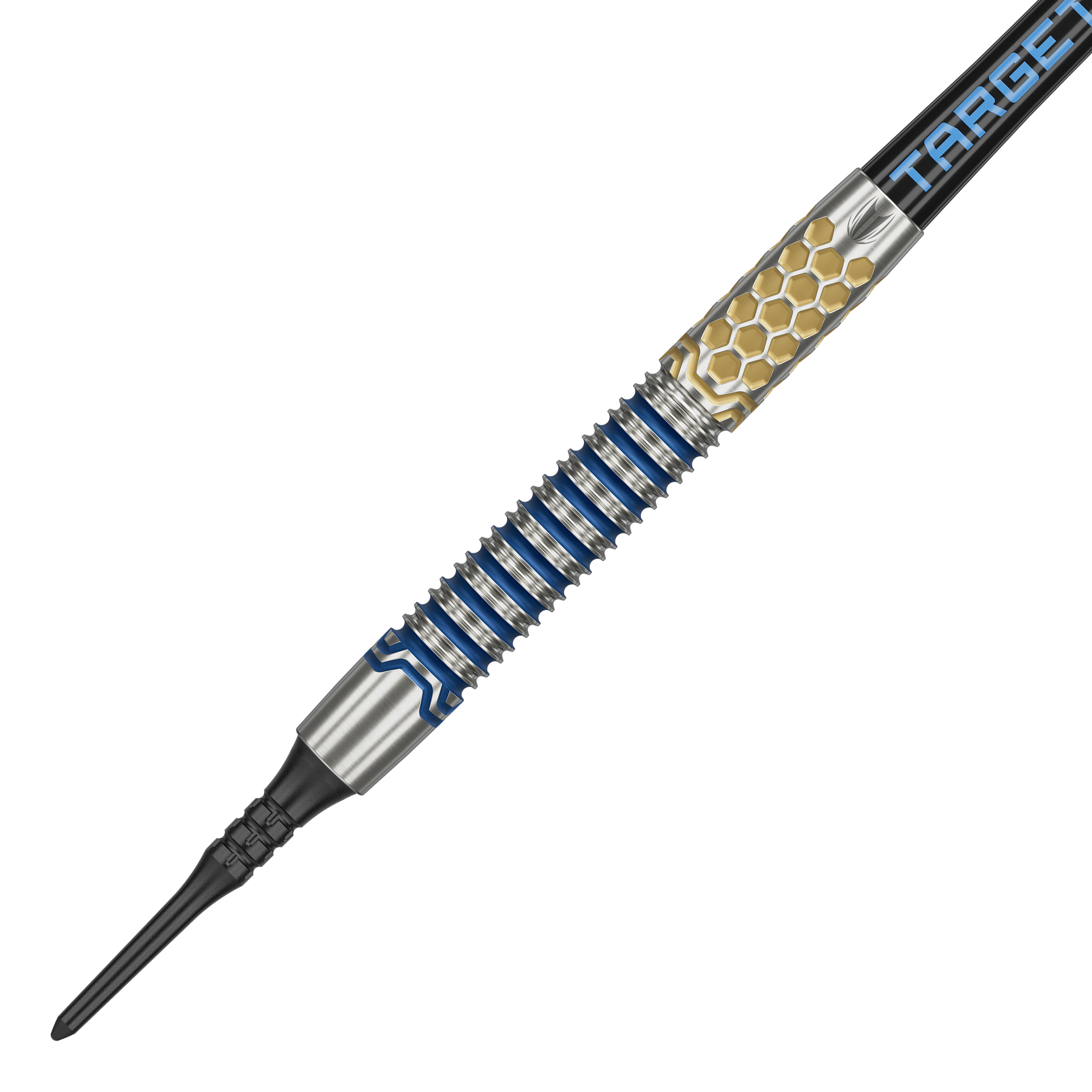 Target Josh Rock GEN1 Soft Darts - 20g Dies ist der Target Josh Rock GEN1 Softdart mit einem Gewicht von 20g. Der Dartpfeil hat ein auffälliges Design mit blauen und goldenen Akzenten.