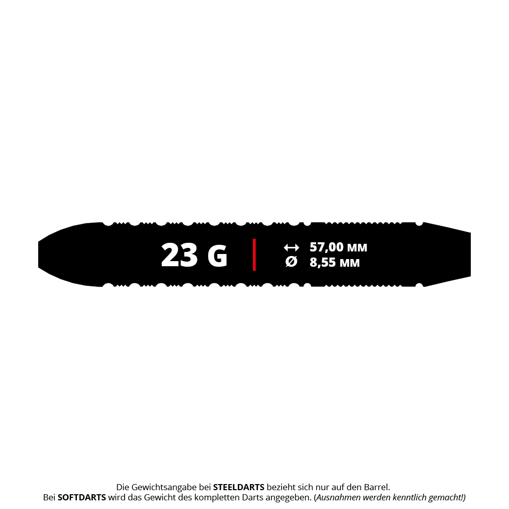 Das Bild zeigt die Bullet Toxic Brass Steeldarts - 23g. Diese Darts bestehen aus Messing und wiegen jeweils 23 Gramm.
