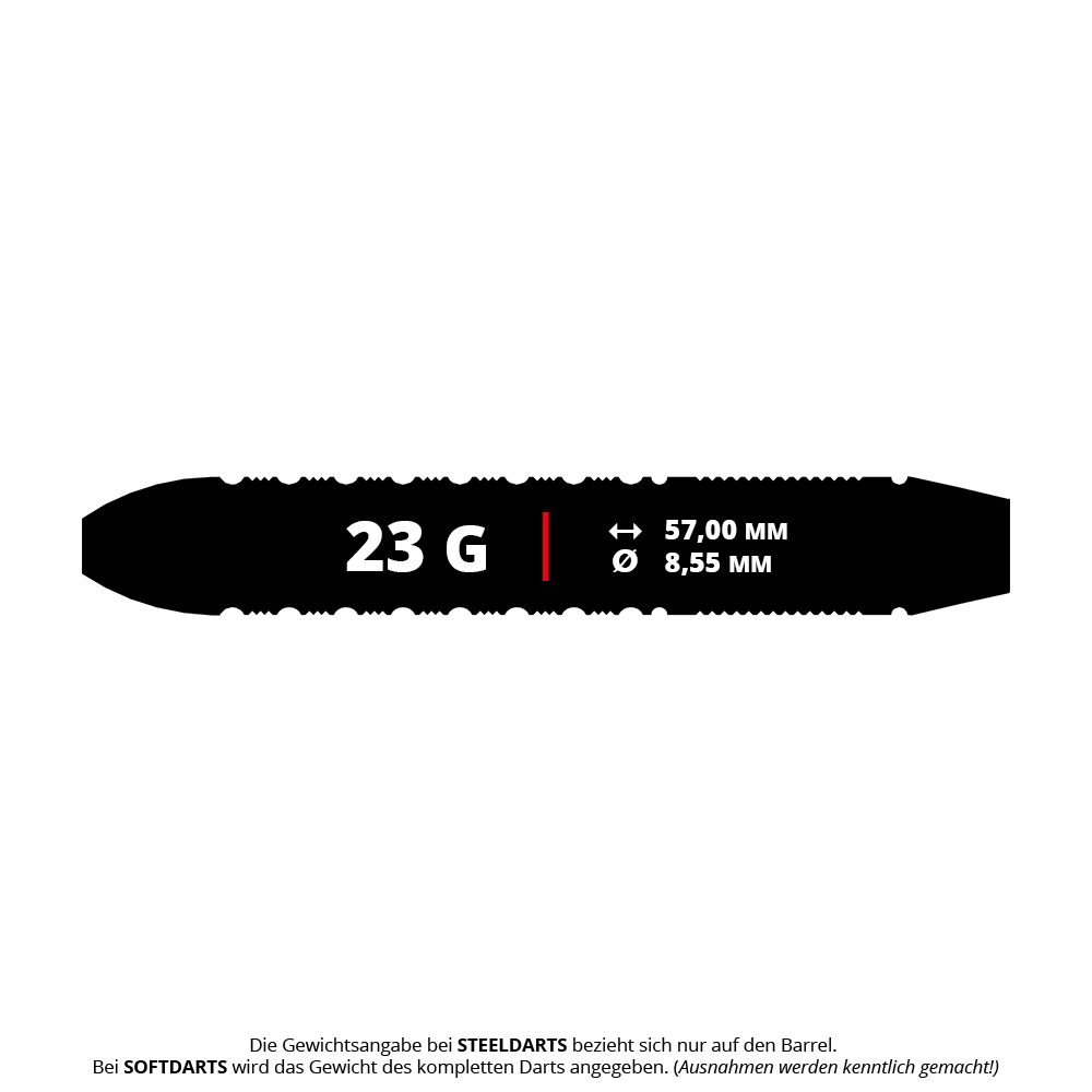 Bullet Toxic Brass Steel Darts - 23g Das Bild zeigt die Bullet Toxic Brass Steeldarts - 23g. Diese Darts bestehen aus Messing und wiegen jeweils 23 Gramm.