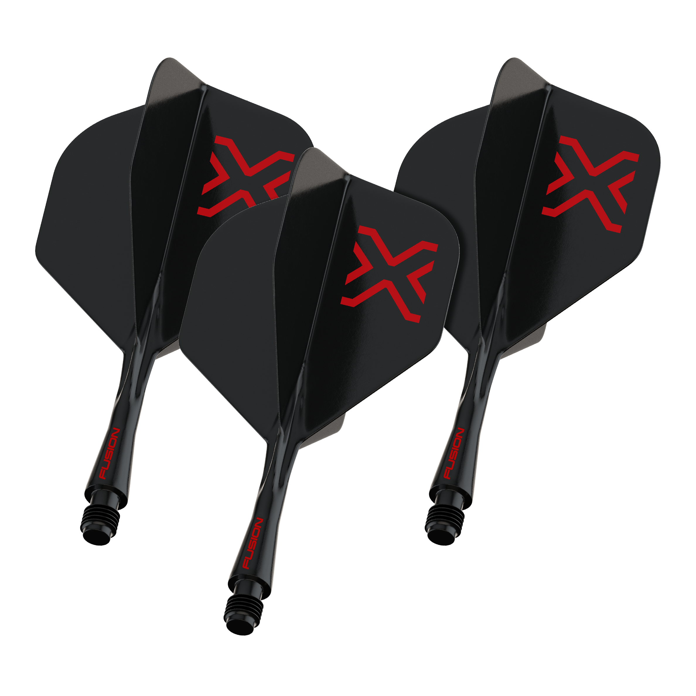 Winmau Fusion Blade X No2 Standard Flight Shaft System - Black Das Foto zeigt einen Artikel namens 8863_Winmau_Fusion_Blade_X_No2_Standard_Flights_Schwarz_22mm_1Set. Vermutlich handelt es sich um ein Set schwarzer Dart-Flights der Größe 22mm.