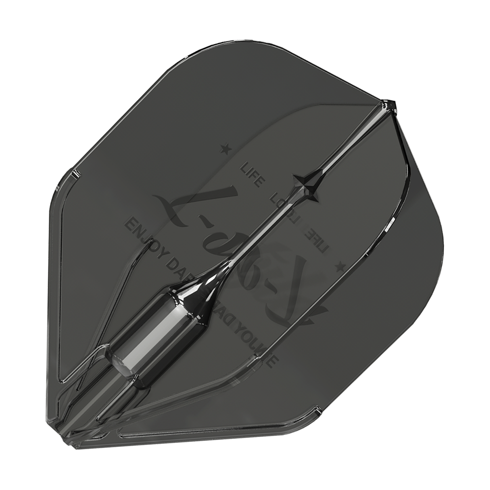L-Style Fantom L1EZ Flights Black Das Bild zeigt ein schwarzes Dartflight des Modells „L-Style Fantom L1EZ“. Das Flight hat eine glänzende Oberfläche und ist mit dezentem Text bedruckt.
