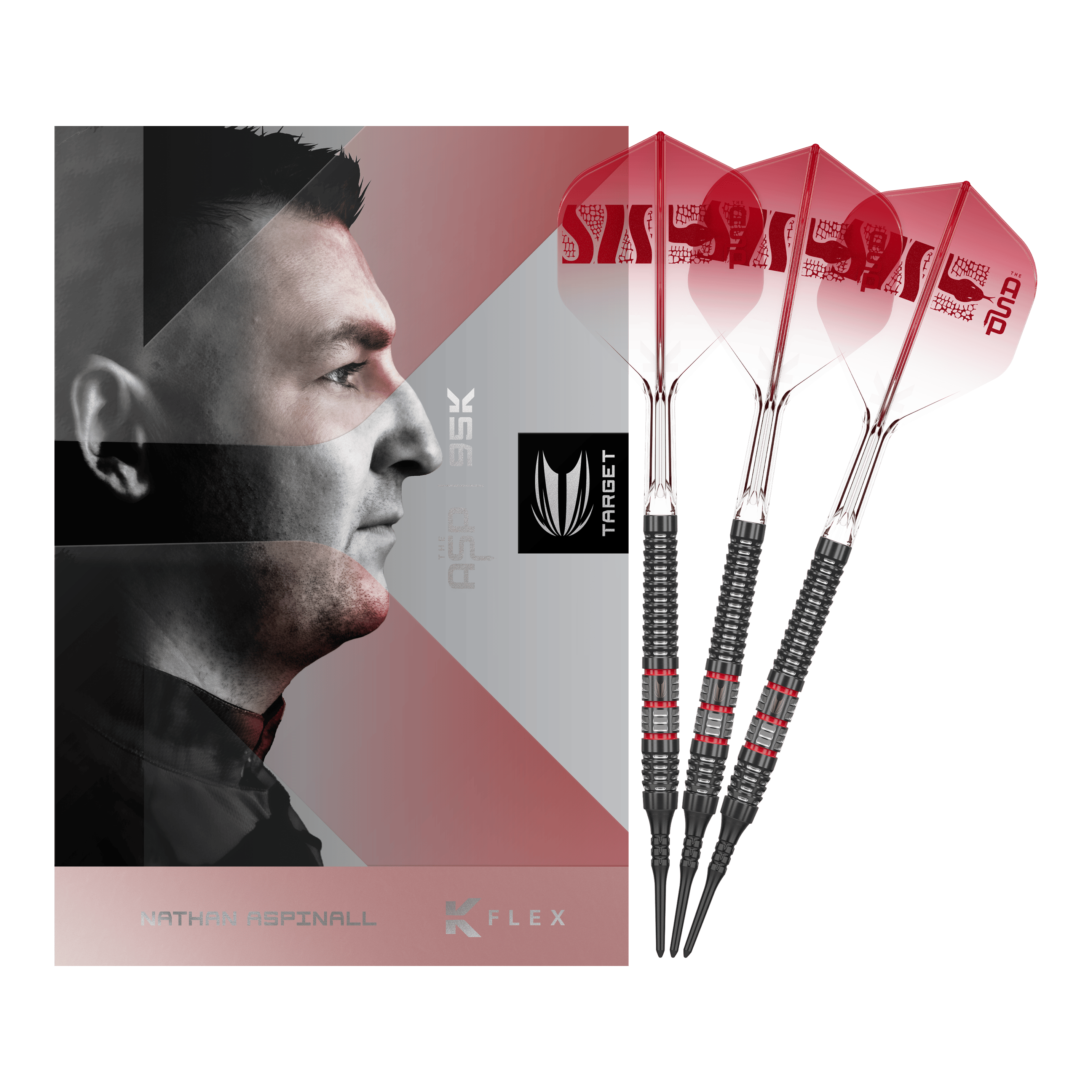 Target Nathan Aspinall 95K Soft Darts - 18g Dieses Bild zeigt die Target Nathan Aspinall 95K Softdarts - 18g in der Komplettansicht. Die Dartpfeile bestechen durch ihr hochwertiges Design.