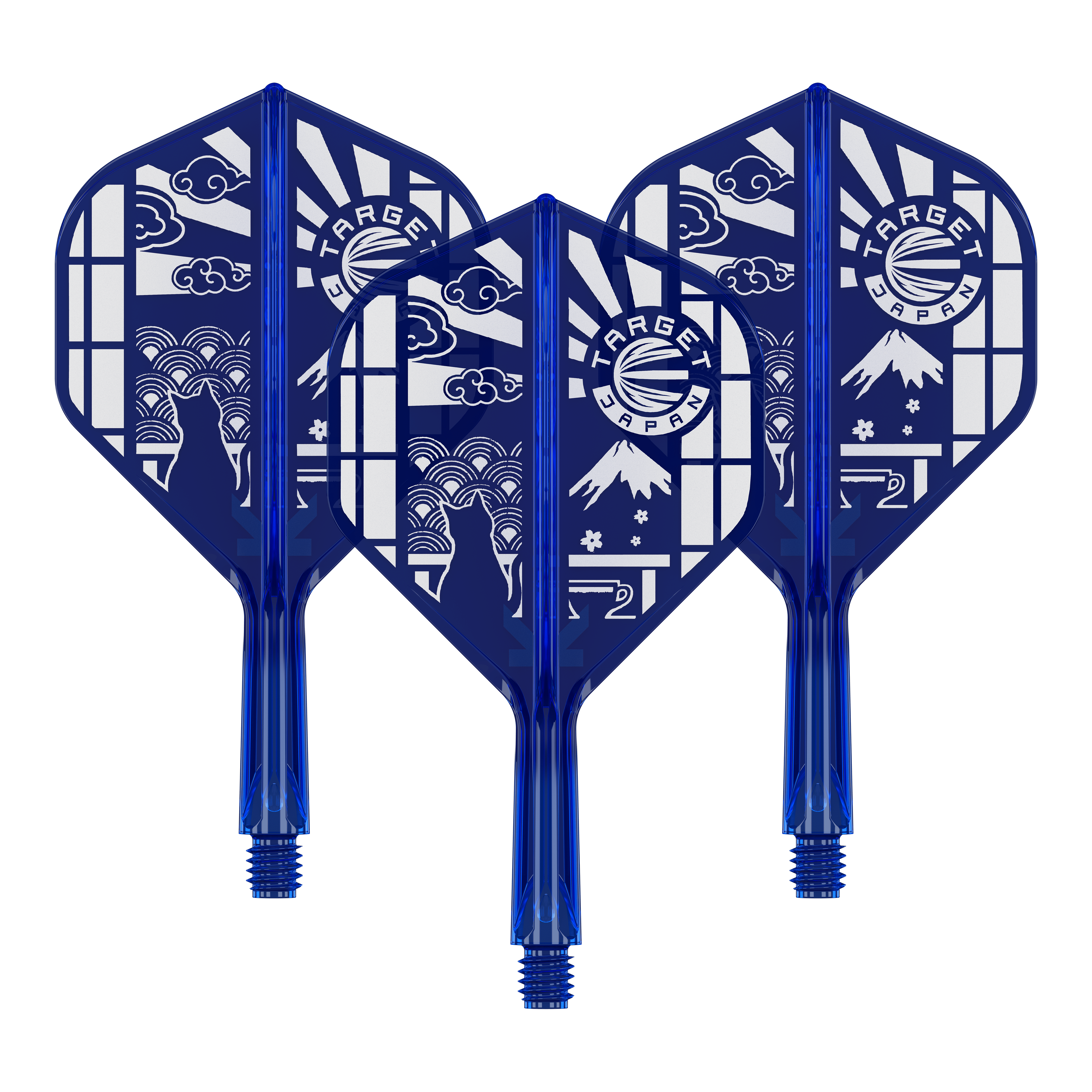 Target Japan K-Flex Blue Limited No2 Standard Flights Das Bild zeigt '410291 Target Japan K-Flex Blue Limited No2 Flights 19mm 1Set'. Es handelt sich um ein Set limitierter Flights für Darts in Blau.