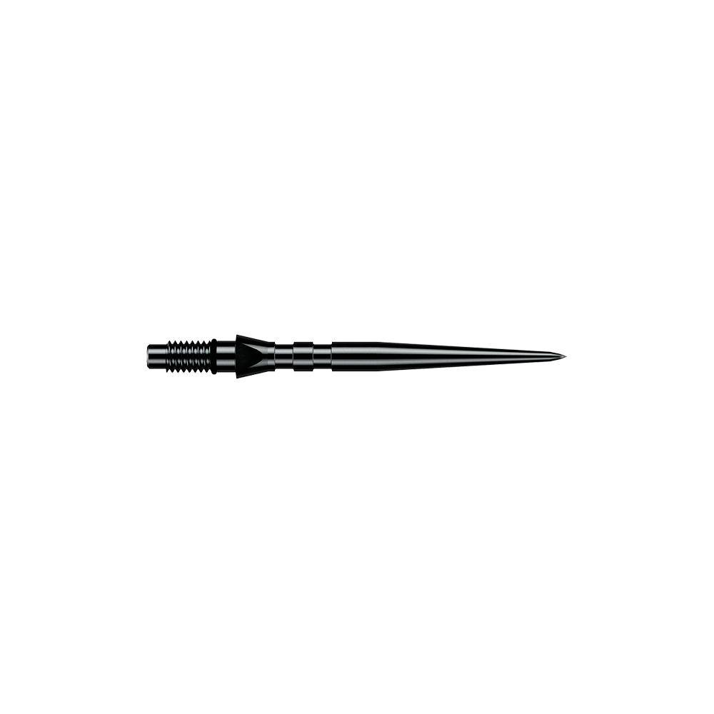 Zu sehen sind schwarze Winmau Switch Point Groove Steeldartspitzen mit einer Länge von 26 mm. Sie werden häufig als Ersatzspitzen für Steeldarts genutzt.