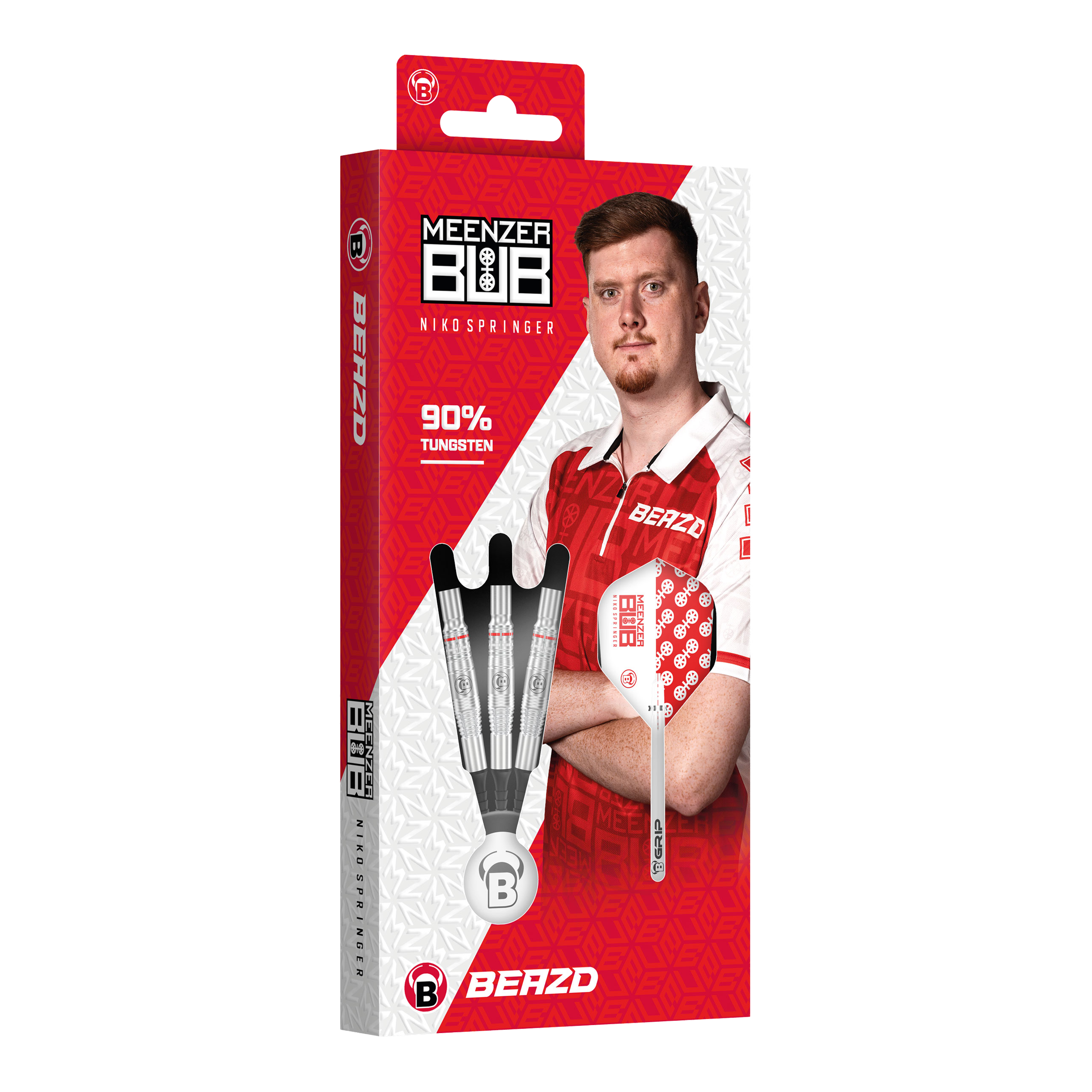 Beazd Niko Springer Softdarts – 22g sind im Set abgebildet. Die Darts haben ein auffälliges Design.