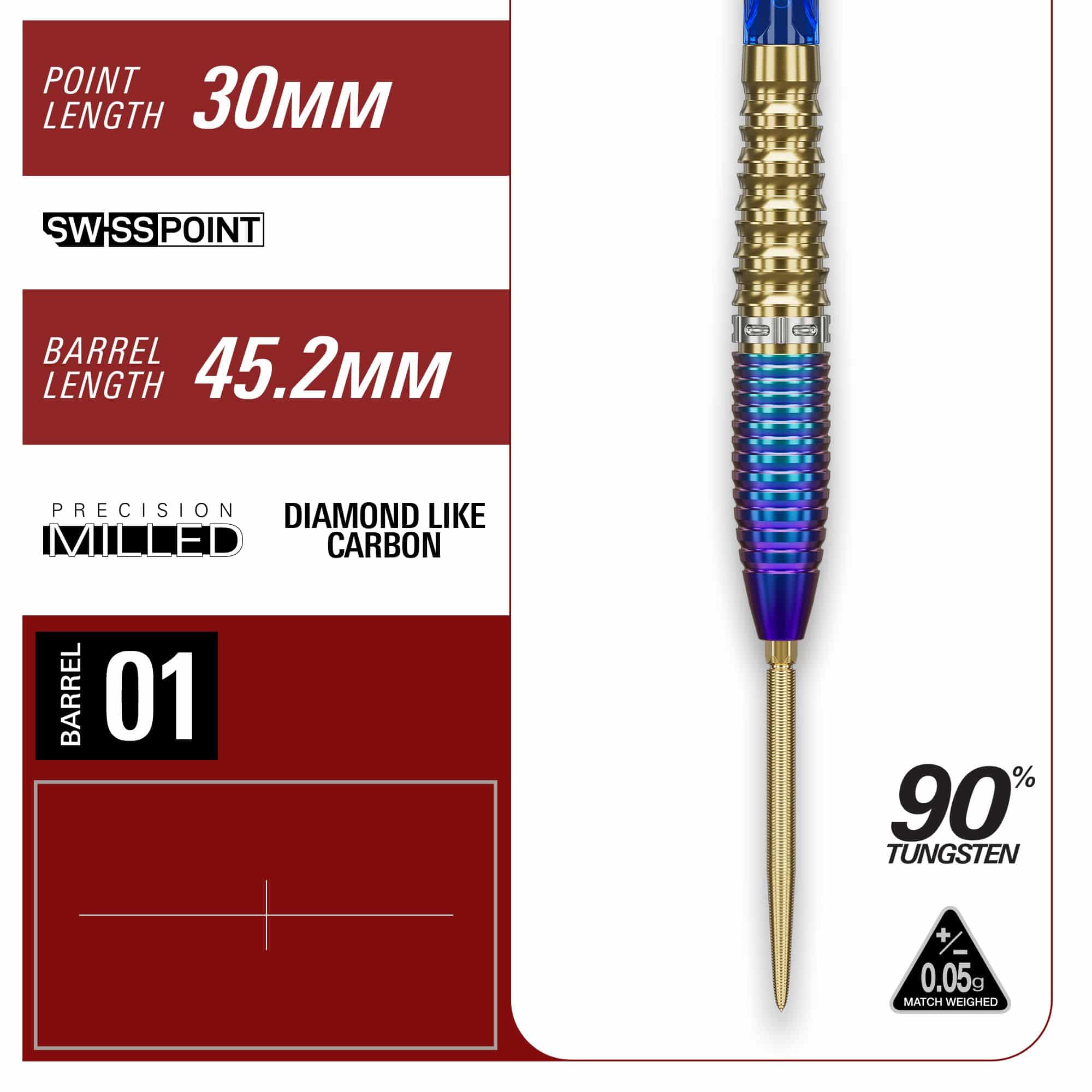 Dies zeigt die Target Japan Prime Series Zenith GEN2 Swiss Point Steeldarts mit einem Gewicht von 23g. Das Bild hebt das Design und die Qualität der Darts hervor.