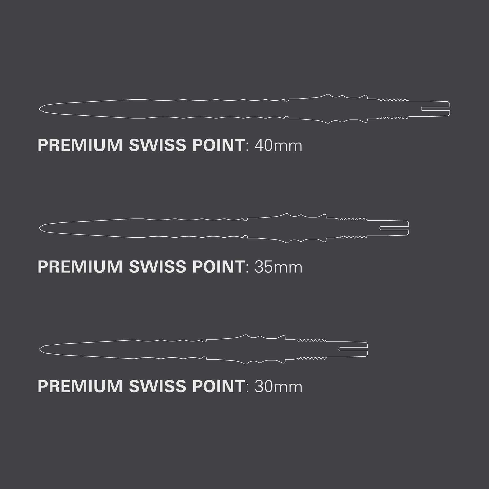 Zu sehen sind die Target Japan Premium Swiss Point Steldartspitzen - Schwarz. Die Dartspitzen sind in einem modernen schwarzen Design gehalten.