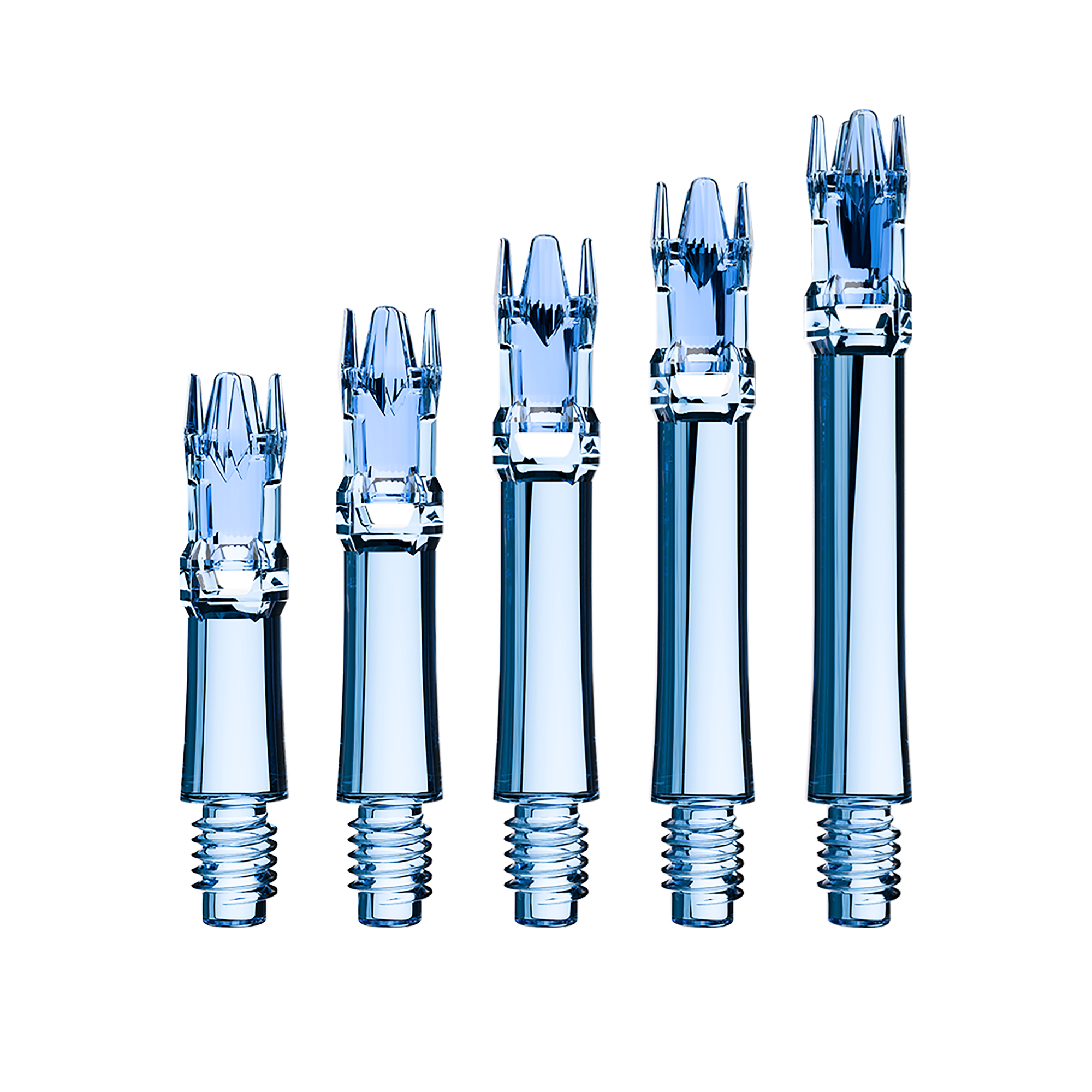 Zu sehen sind die L-Style L-System Ersatzshafts in Clear Blue. Die blauen Schäfte sind Ersatzteile für Dartpfeile.