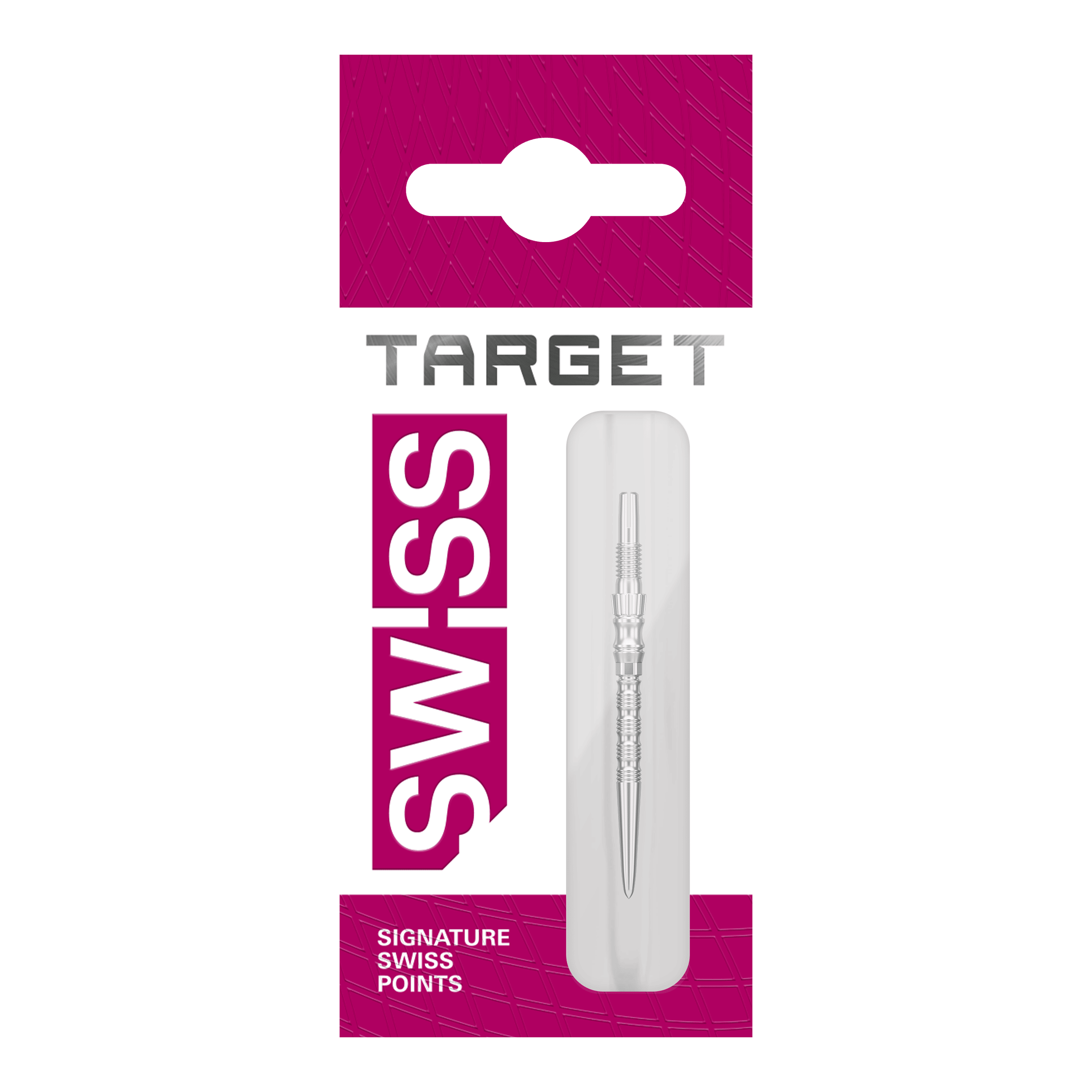 Target Signature Swiss Point TRB steel dart tips - silver Drei silberne Dartspitzen liegen nebeneinander. Das Bild zeigt vermutlich 'Target SwissPoint Signature TRB Dartspitzen' mit einer Länge von 30 mm.