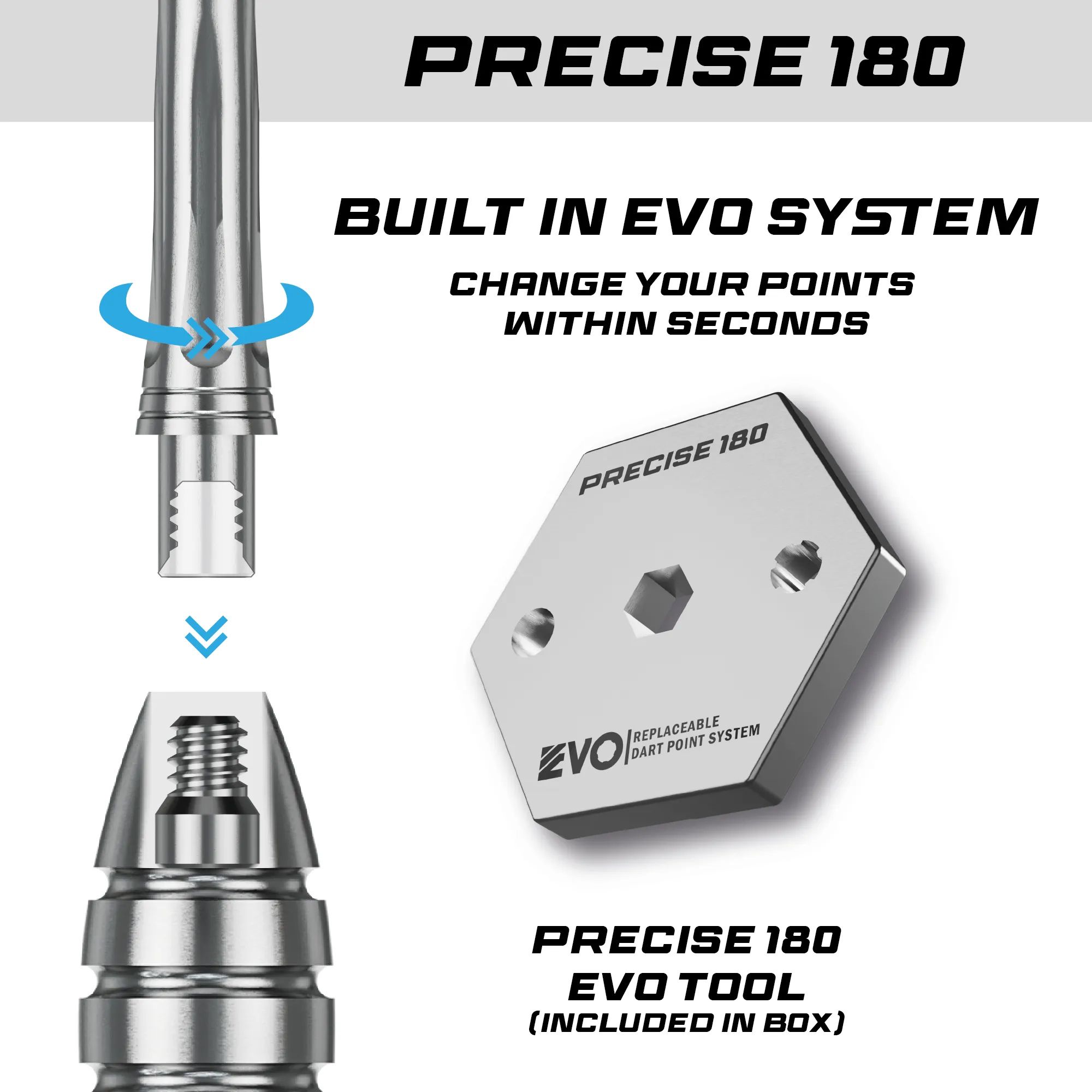 Abgebildet sind die Precise 180 Paul Meyer Version 1 Steeldarts. Diese Steeldarts sind speziell für präzise Würfe entwickelt.