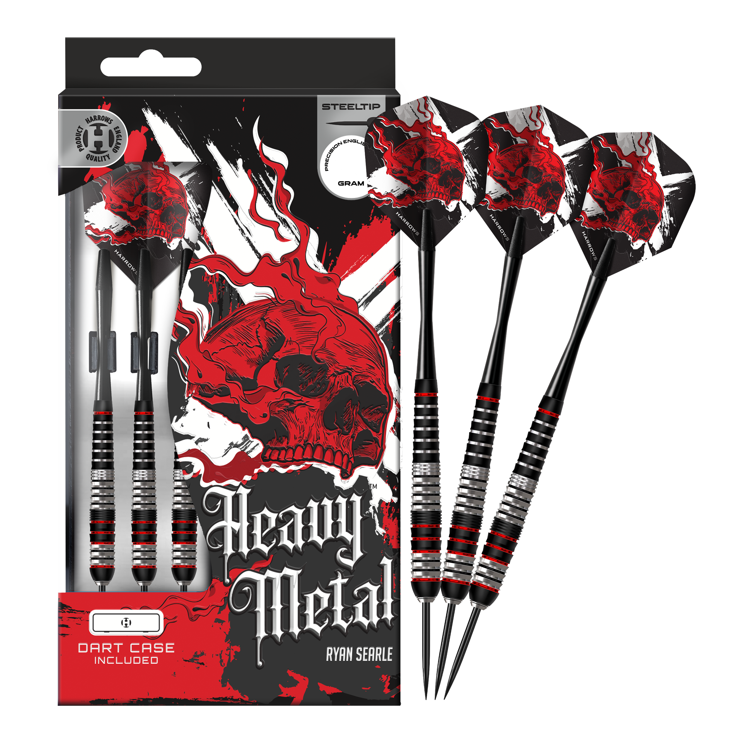 Harrows Heavy Metal Ryan Searle Brass Steel Darts Das Bild stellt die Harrows Heavy Metal Ryan Searle Brass Steeldarts dar. Das Produkt überzeugt durch hochwertiges Messing und robustes Design.