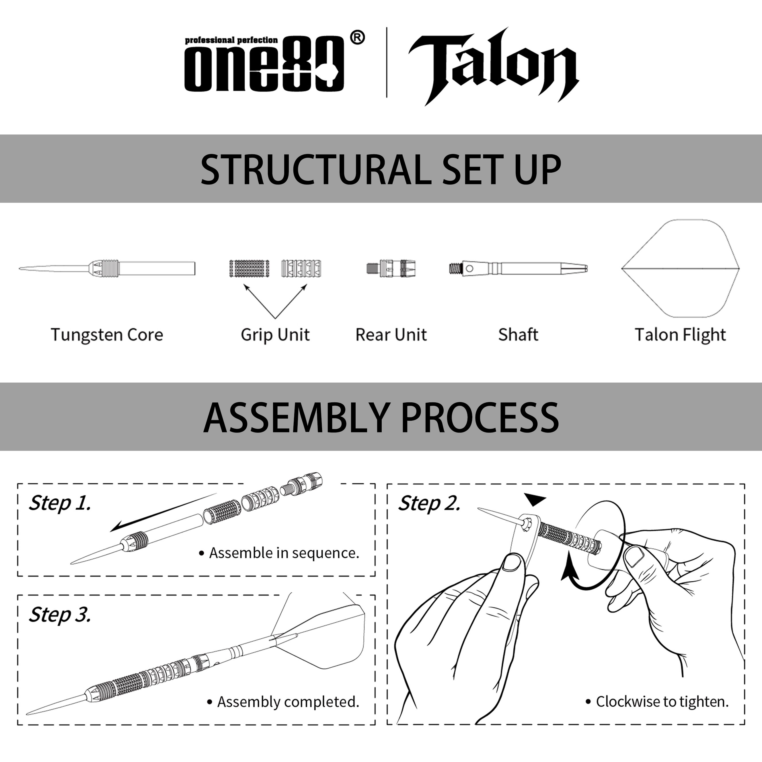 One80 Talon T1 steel darts Abgebildet sind die One80 Talon Steeldarts. Diese Darts bieten eine hochwertige Verarbeitung und ein modernes Design.