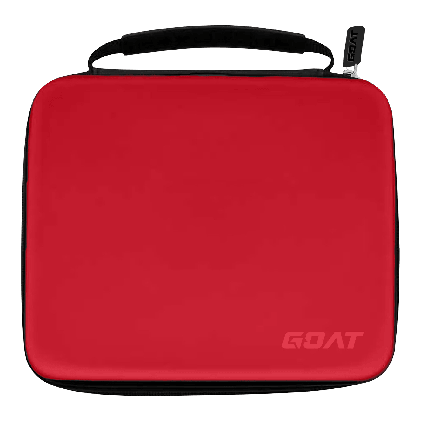 GOAT Locker XXL Dart Wallet Das Bild zeigt ein rotes Etui mit schwarzem Griff und Reißverschluss. In der unteren rechten Ecke steht das Wort „GOAT“.