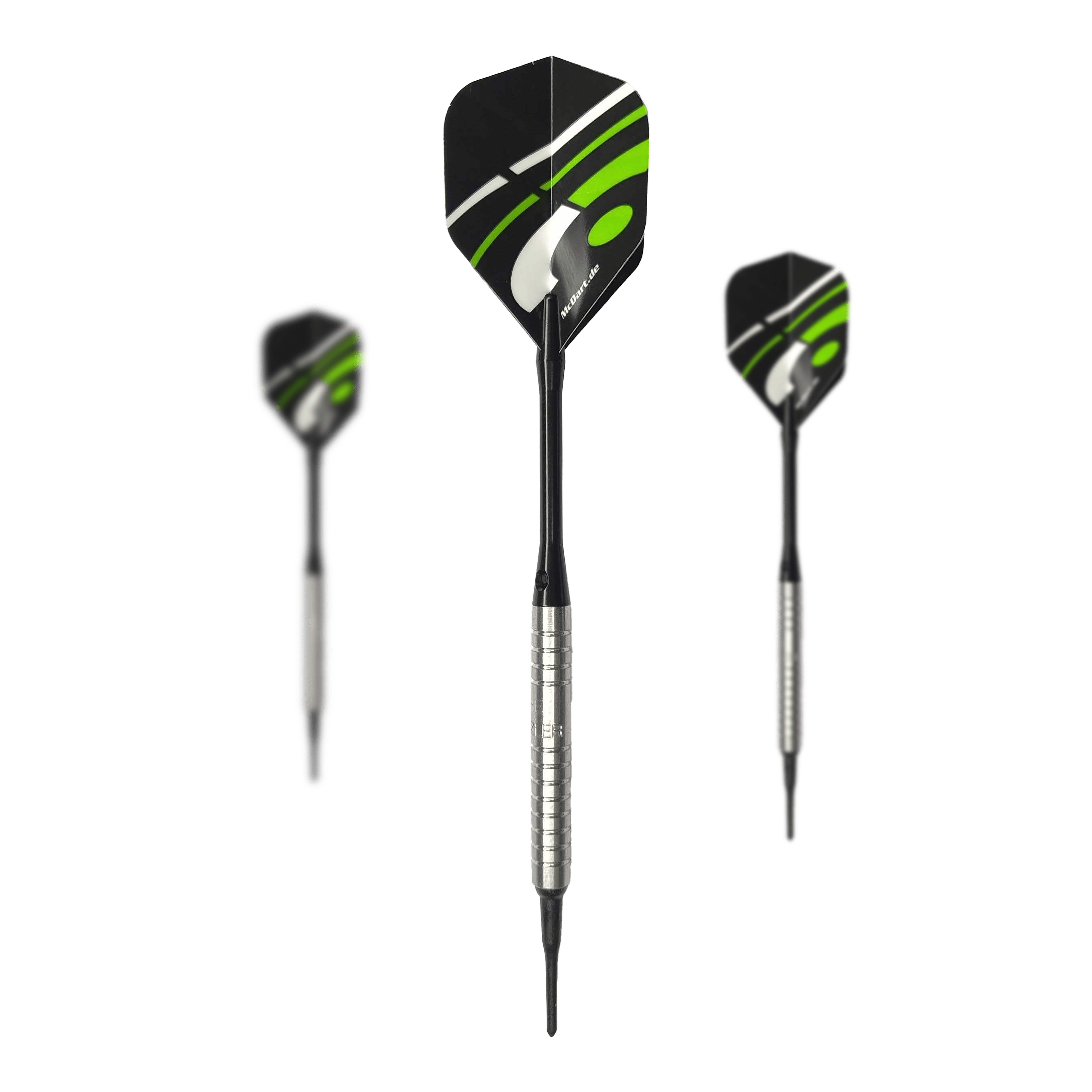 McDart 85 Tungsten V16 soft darts - 16.5g Mehrere McDart 85er Tungsten V16 Softdarts - 16,5g sind als Set dargestellt. Die Details sind klar zu erkennen.