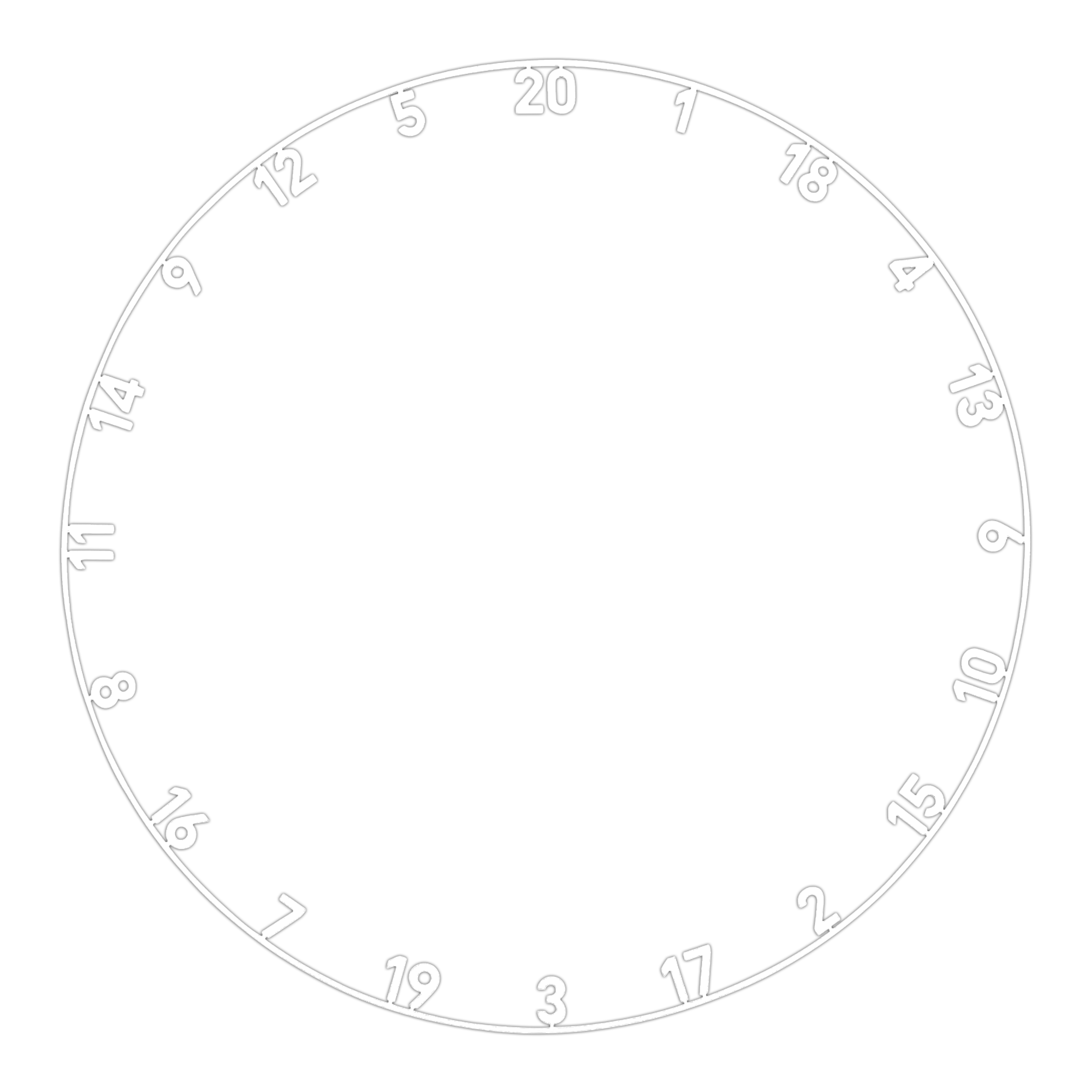 Precise 180 OnePiece Lasercut Number Ring Abgebildet ist ein Zahlenring mit klassischem weißen Design. Das Produkt scheint für ein Dartboard oder ähnliches verwendet zu werden.