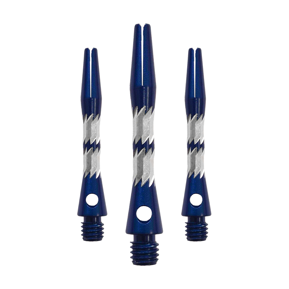 Zu sehen ist ein Set Bulls NL Minor Aluminium Shafts in Blau mit 33 mm Länge. Diese Aluminiumschäfte werden für Darts verwendet.