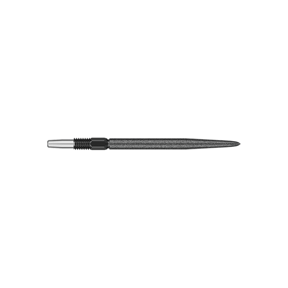 Target Swiss Point SLK dart tips - Black Das Bild zeigt eine schwarze Dartspitze mit einer strukturierten Oberfläche. Sie ist lang und schmal gestaltet und wirkt sehr robust.
