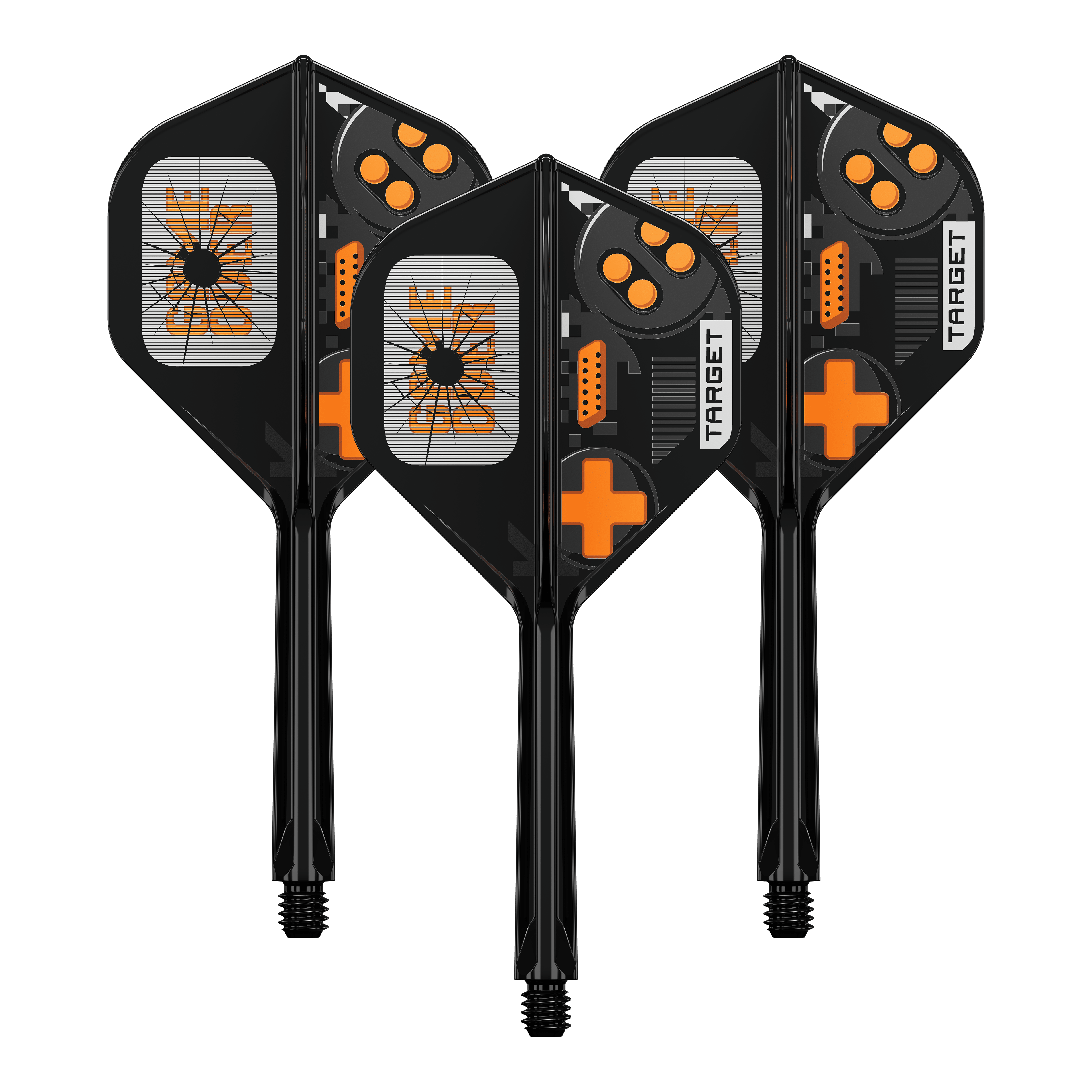 Das Bild zeigt das Produkt 410581_Target_K-Flex_GameOver_No2_Standard_Flights_33mm_1Set. Es ist wahrscheinlich ein Set von Dart-Flights oder ähnlichem Zubehör.