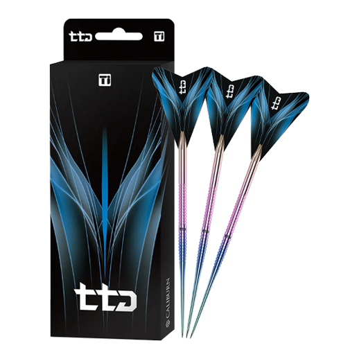 Das Bild zeigt den Caliburn TTD Complete Titanium T1 Rainbow Steeldarts - 5g. Der Steeldart besteht aus Titan und wirkt hochwertig.