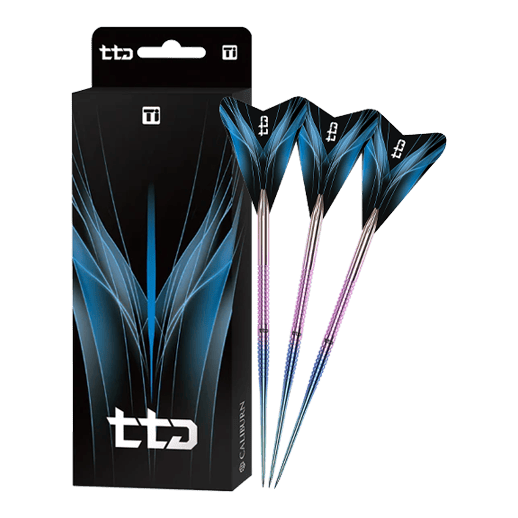 Caliburn TTD Complete Titanium T1 Rainbow Steeldarts - 5g Das Bild zeigt den Caliburn TTD Complete Titanium T1 Rainbow Steeldarts - 5g. Der Steeldart besteht aus Titan und wirkt hochwertig.