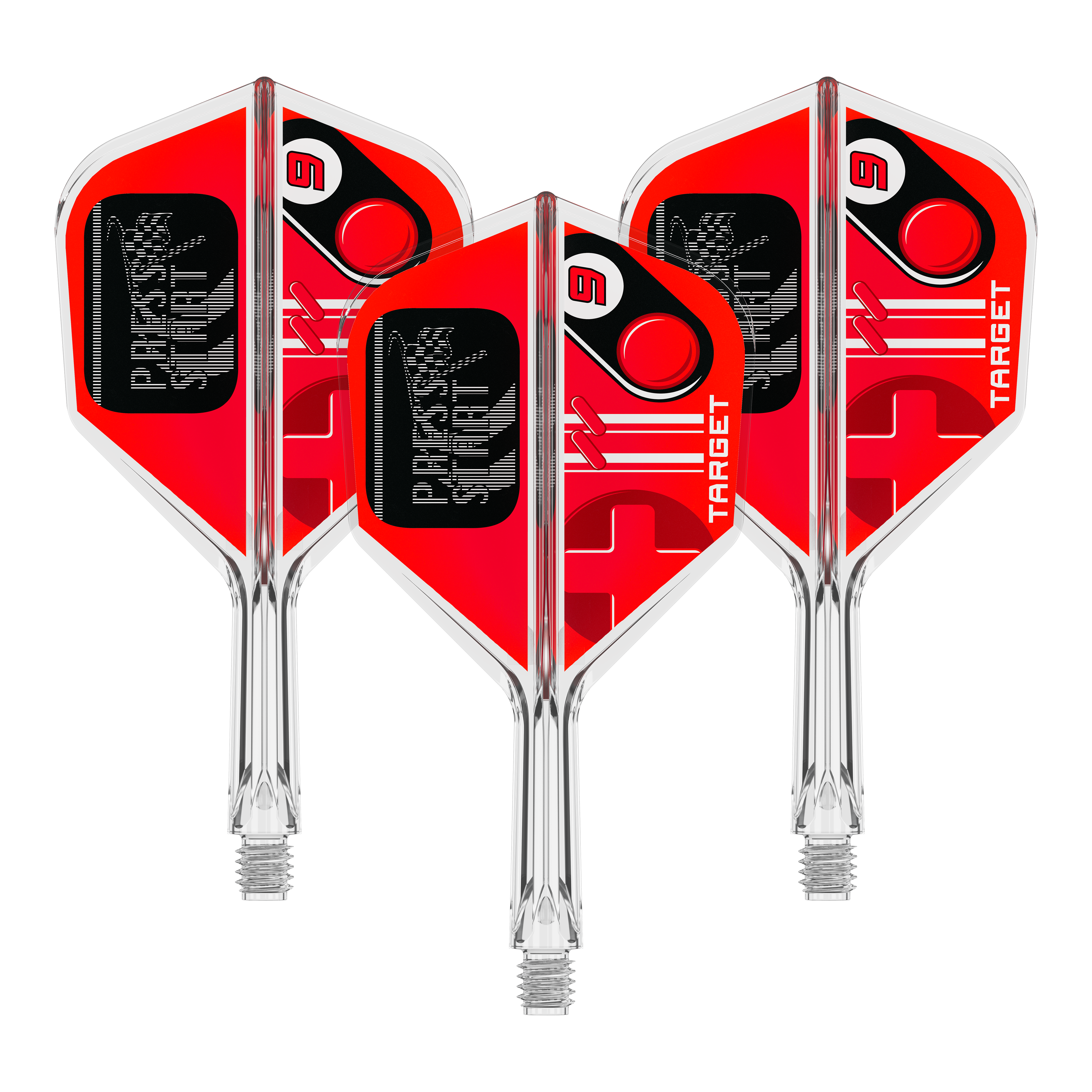 Abgebildet ist das Produkt 410582_Target_K-Flex_PressStart_No6_Flights_19mm_1Set. Das Produkt besteht vermutlich aus einem Set von Dart-Flights.