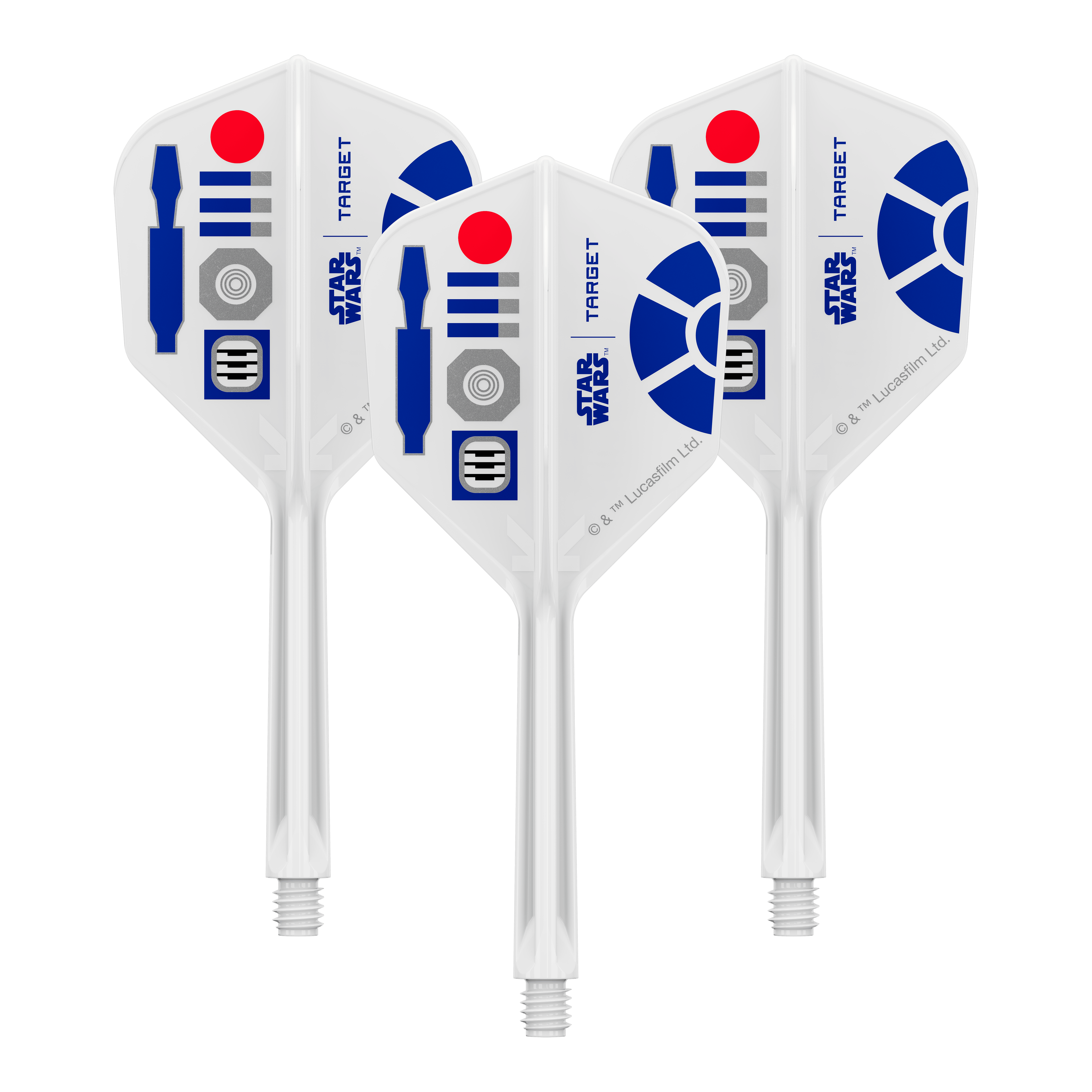 Zu sehen ist ein Produkt mit dem Dateinamen 410512_Target_StarWars_KFlex_R2D2_No6_Flights_Medium_33mm_1Set. Vermutlich handelt es sich dabei um ein Set von Dart-Flights mit Star Wars Thema.