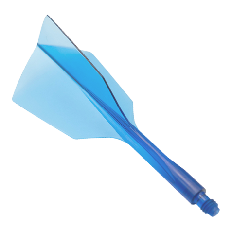 Das Bild zeigt ein Dart-Flight-System in klarem Blau mit schmalem Design. Es handelt sich um das Produkt "Condor Axe 120 Flight-System Clear Blue - Narrow".