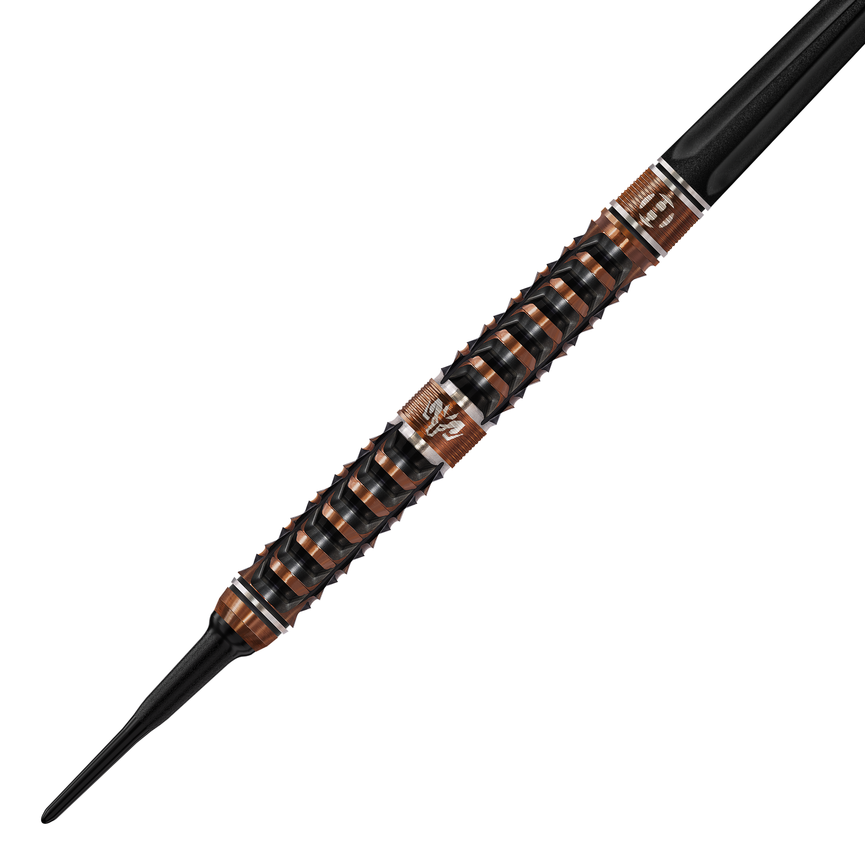 Zu sehen sind die Harrows Wolfram Trinity Softdarts. Das Bild stellt die Details und Form der Softdarts dar.