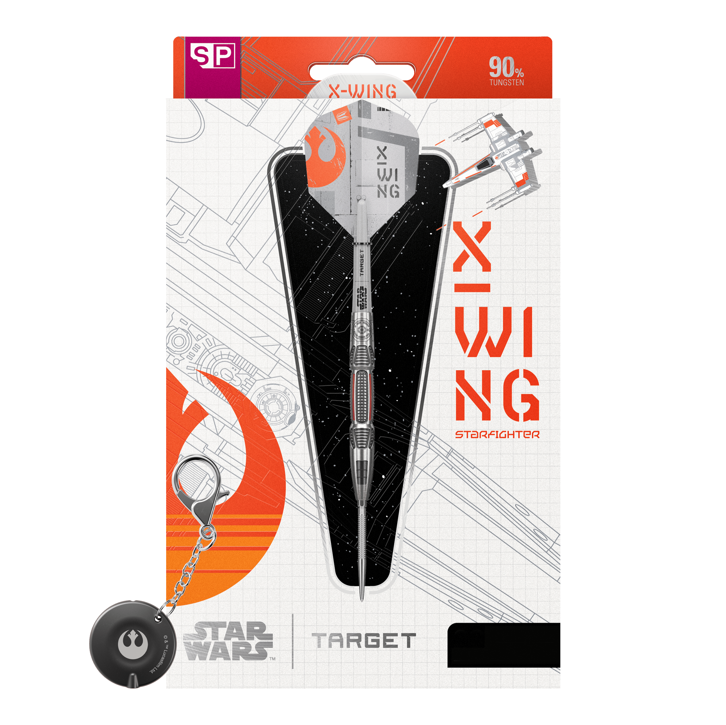 Target Star Wars X-Wing Swiss Point Steel Darts Zu sehen ist das Produkt Target Star Wars X-Wing Swiss Point Steeldarts. Diese Steeldarts sind inspiriert von dem berühmten X-Wing aus Star Wars.