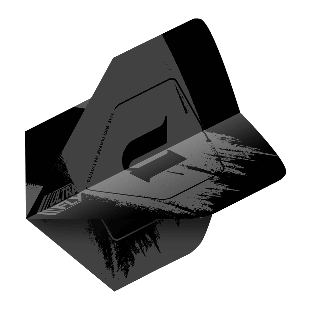 Unicorn Ultrafly 100 Team Unicorn Big Wing Flights - Grey Das Bild zeigt den Unicorn Ultrafly 100 Team Unicorn Big Wing Flight in Grau. Das Flight hat ein modernes, graues Design mit einem auffälligen Muster und dem Unicorn-Logo.