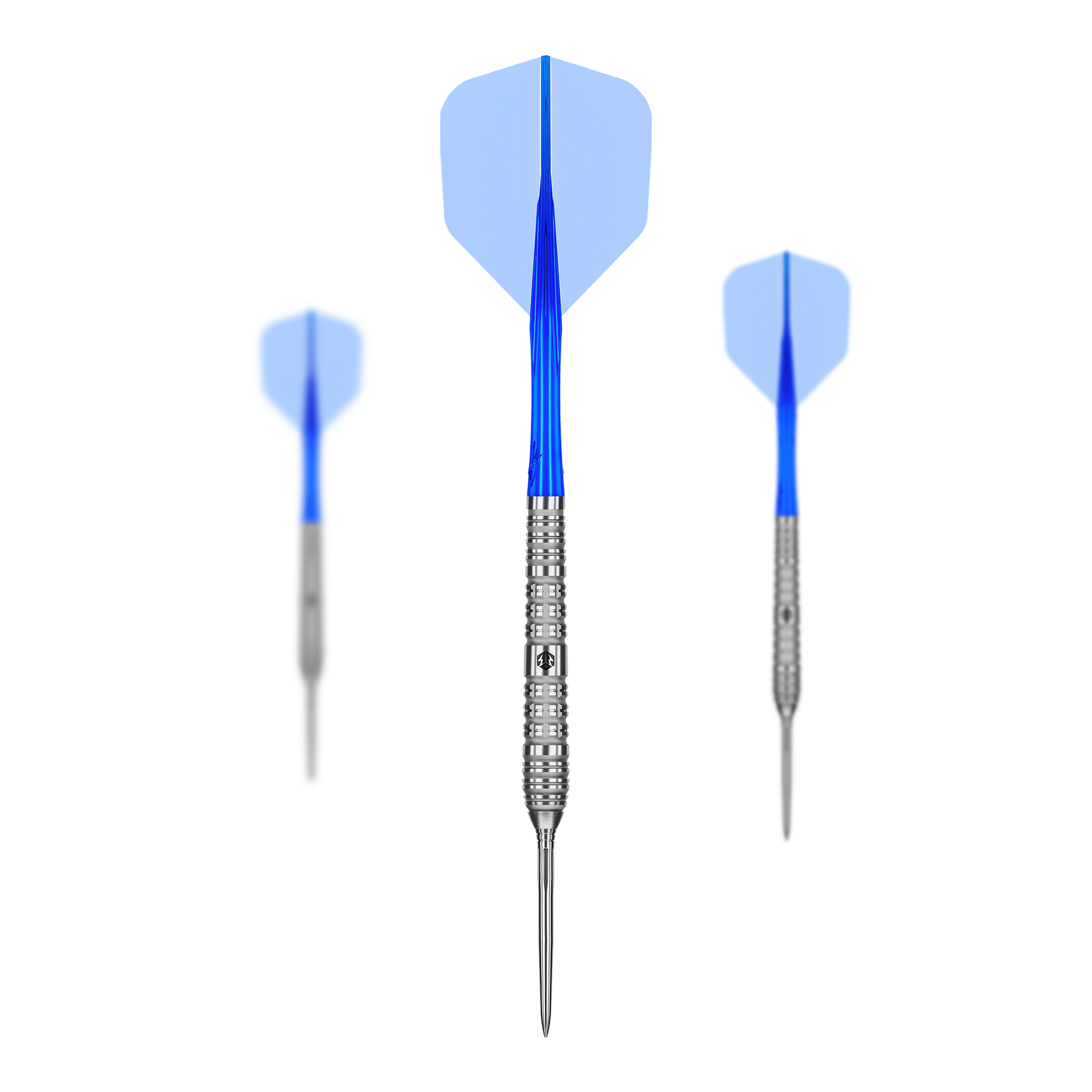 Caliburn Rix EZ-EVO R4 steel darts Das Foto zeigt die Caliburn Rix EZ-EVO R4 Steeldarts als Set. Der Fokus liegt auf dem Aussehen und der Anordnung der Darts.
