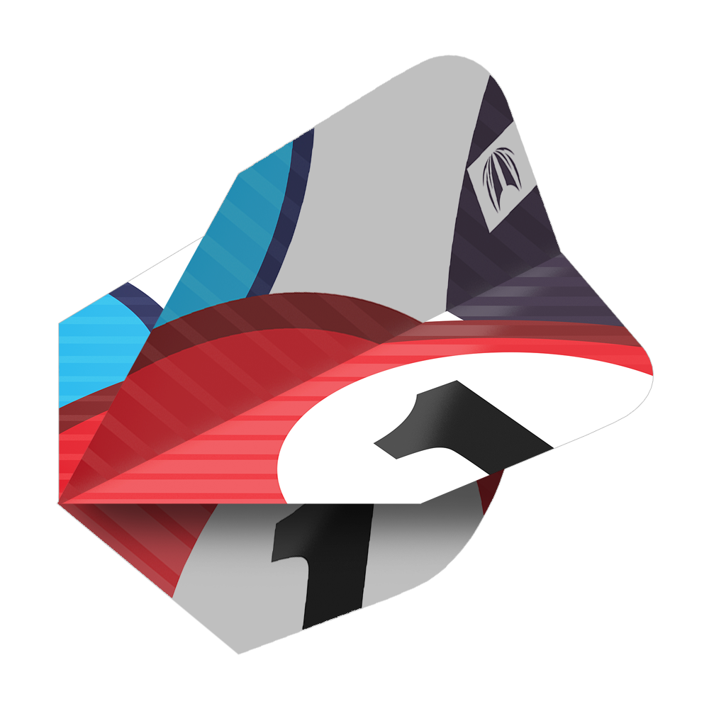 337218_Target_ProUltra_3Sets_Chicane_Blue_Ten-X_Flights_2 Das Bild zeigt die Target Pro Ultra Chicane Blue Ten-X Flights in einem farbenfrohen Design. Es sind drei Sets von Dartflights abgebildet, die Rot, Blau und Grau als Hauptfarben haben.