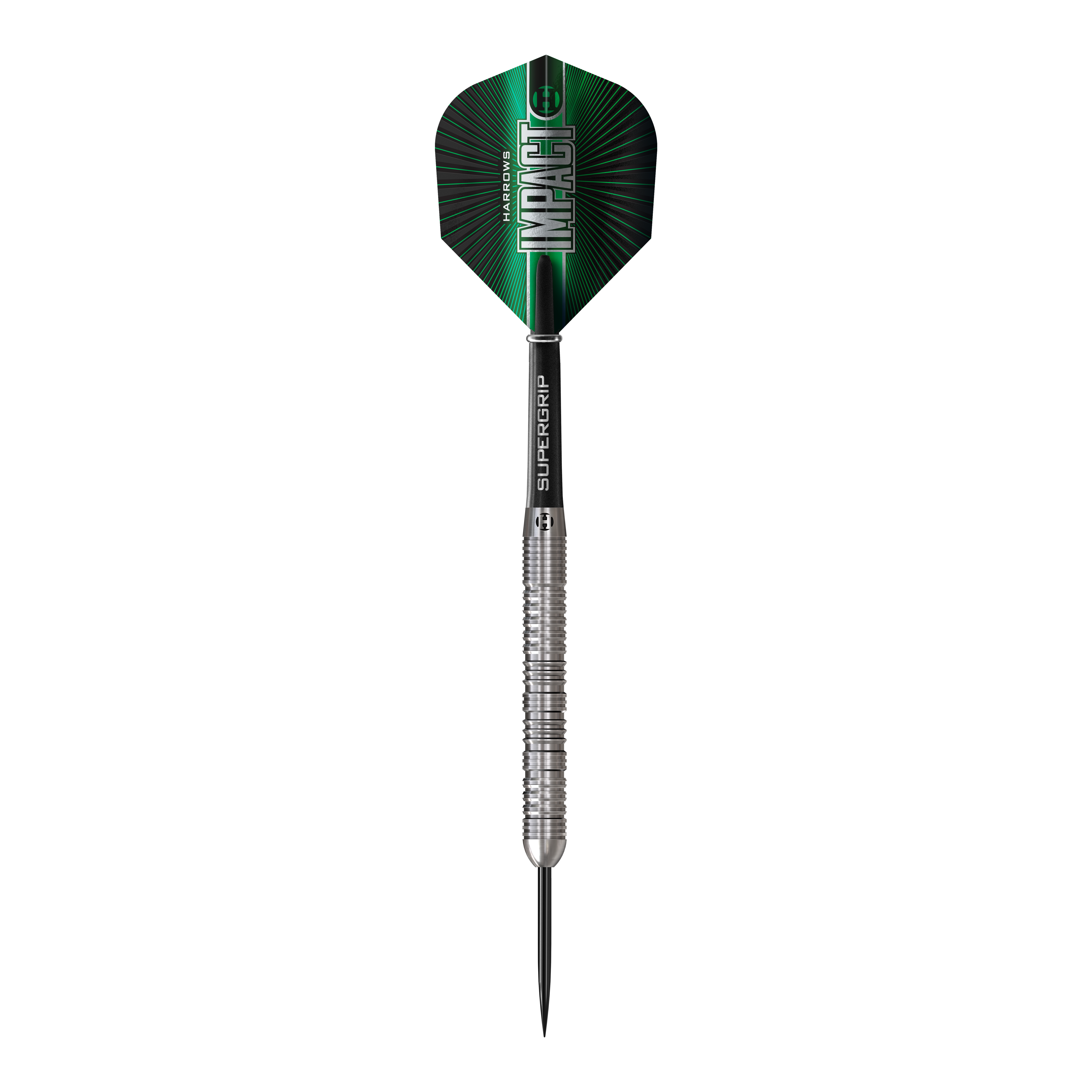 Harrows Impact Steel Darts Das Bild zeigt Harrows Impact Steeldarts. Die Darts sind modern gestaltet und für Steeldart-Wettkämpfe geeignet.