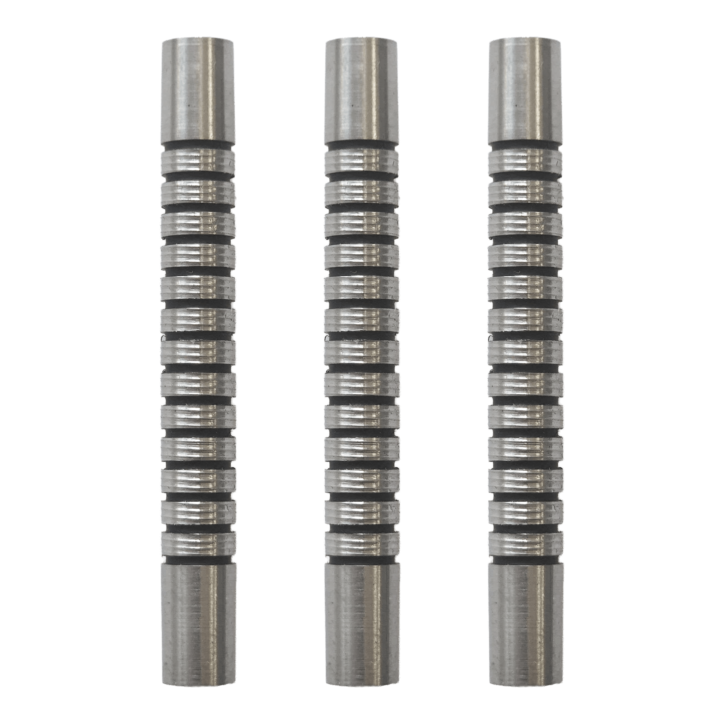 Dieses Bild zeigt ein Set von McDart Black Ring Softdart Barrels - 18g. Mehrere schwarze Dart-Barrels sind nebeneinander angeordnet.