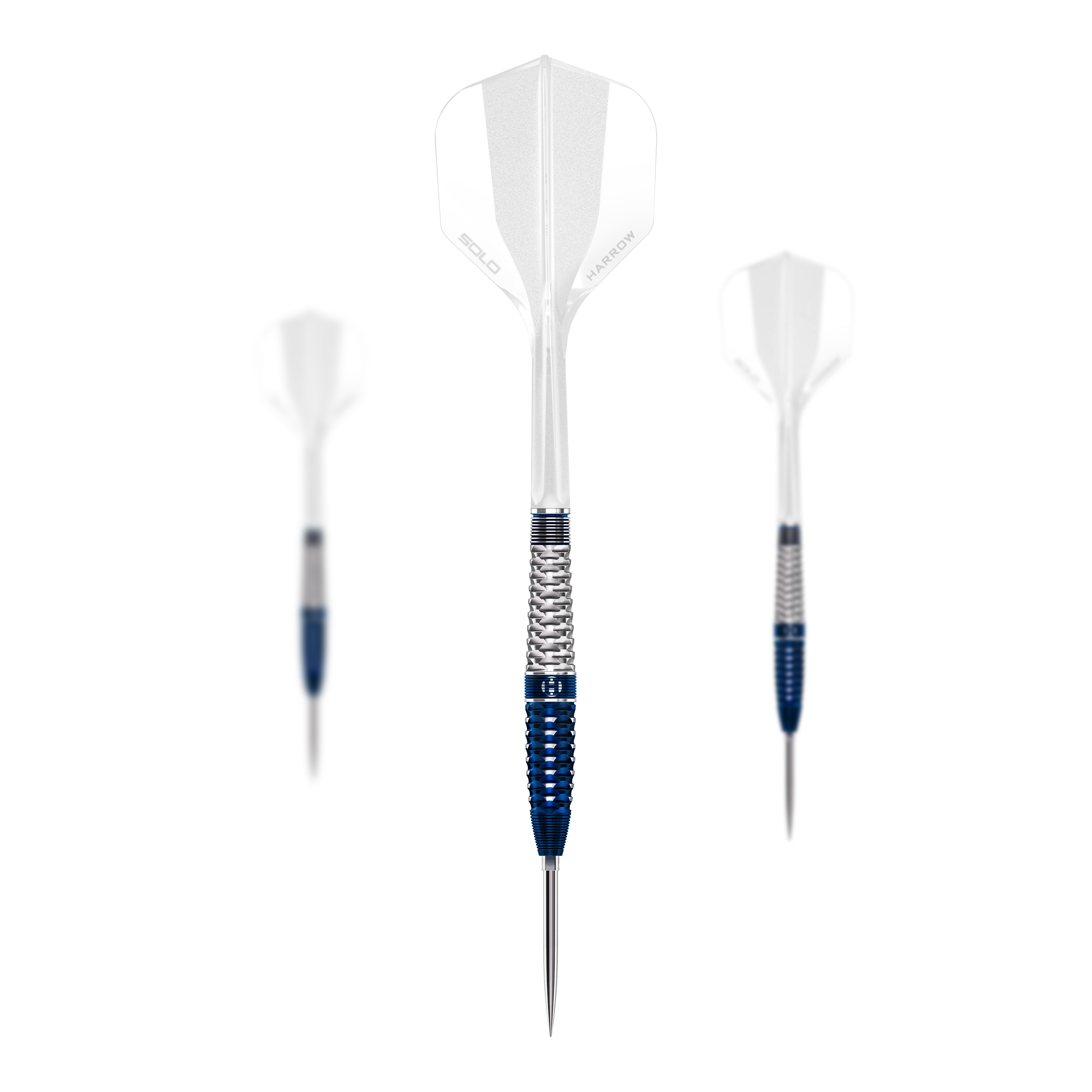 Dargestellt ist ein Set der Harrows GEO Torpedo Quick Point Steeldarts. Das Set enthält mehrere Darts für den Gebrauch.