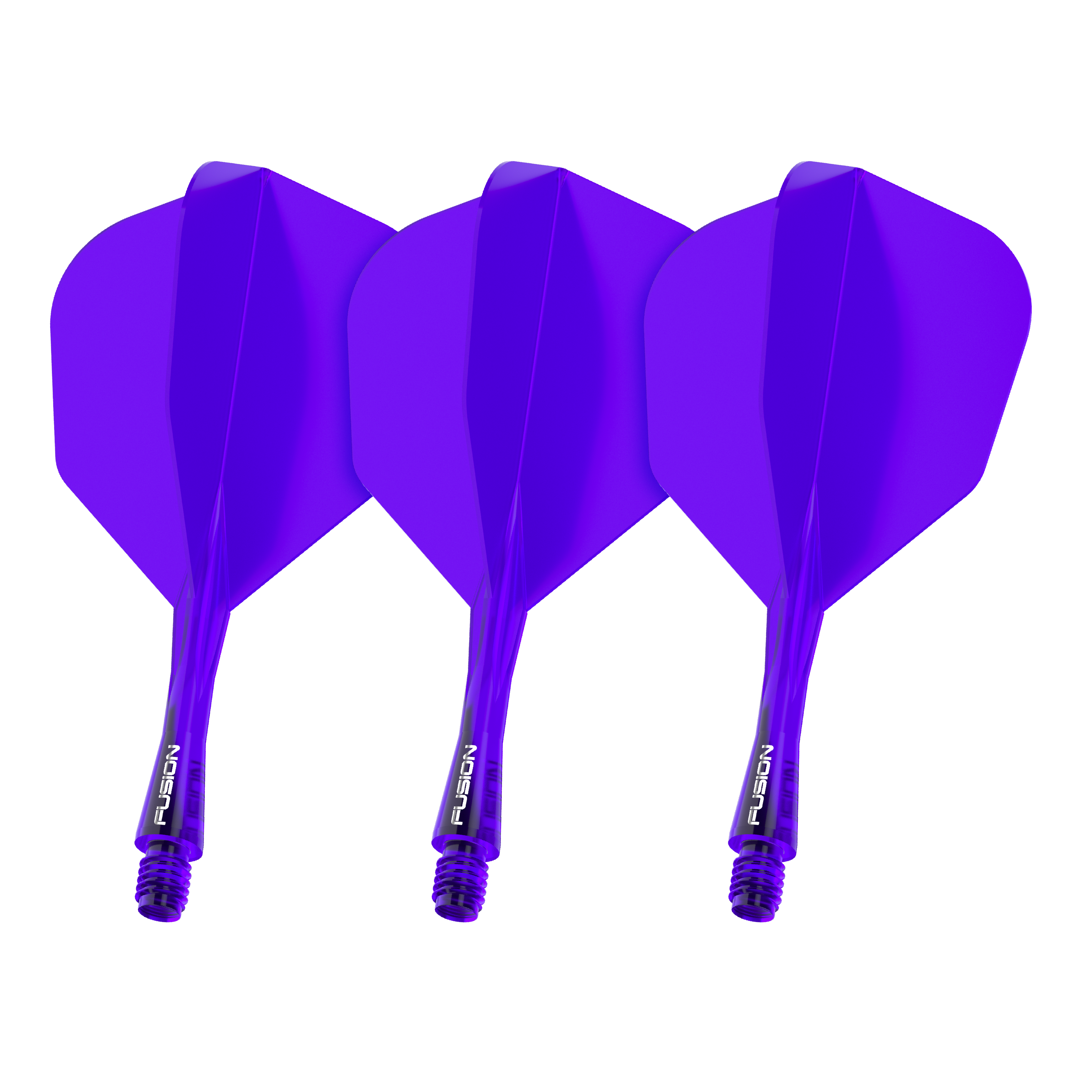 Zu sehen ist das Winmau Fusion Flight Shaft System No6 in Lila, 22mm, als 1 Set. Es ist ein lilafarbenes Dartzubehör zum Austausch an Dartpfeilen.