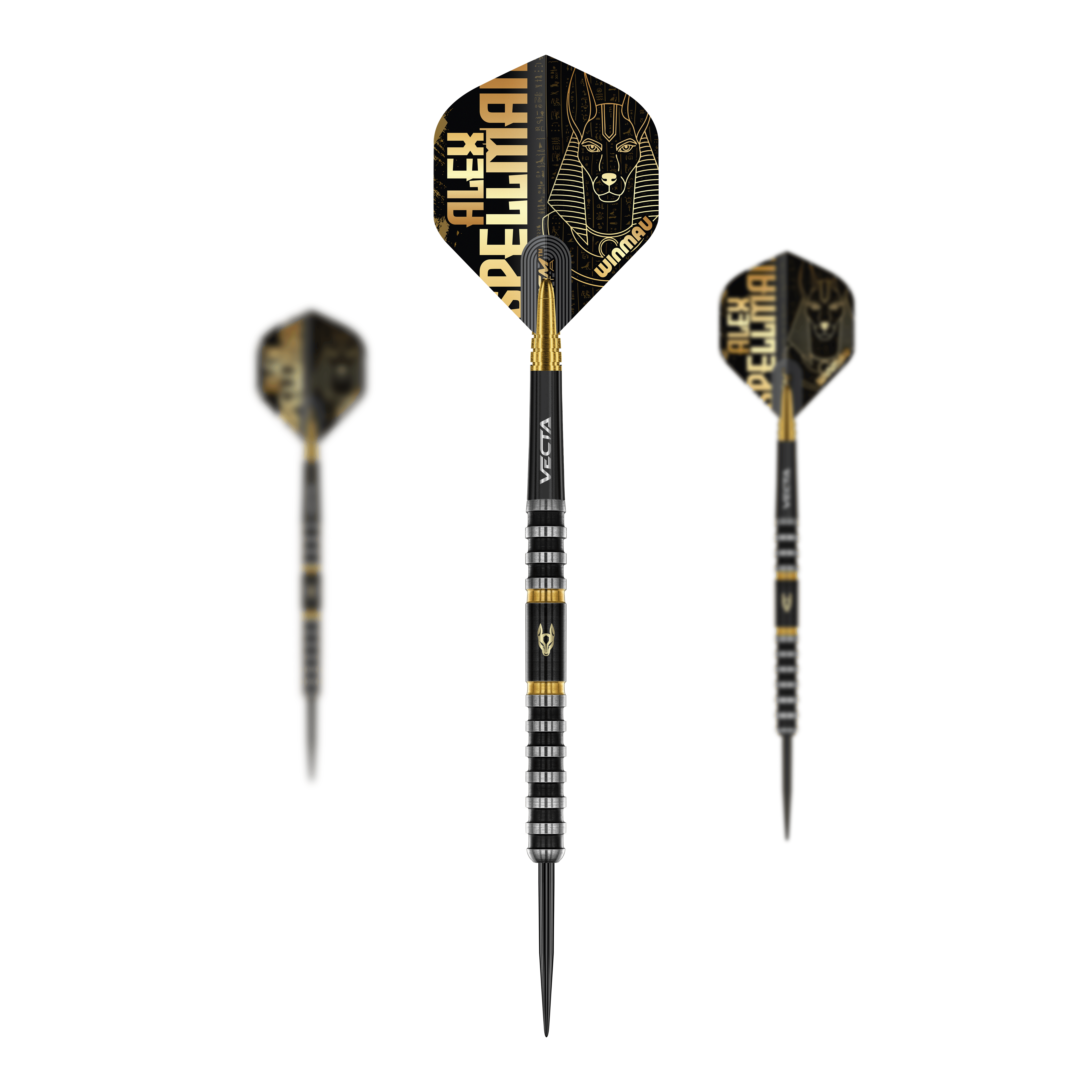 Auf dem Bild ist das Winmau Alex Spellman Steeldarts Set zu sehen. Es handelt sich um ein komplettes Set für Dartspieler.