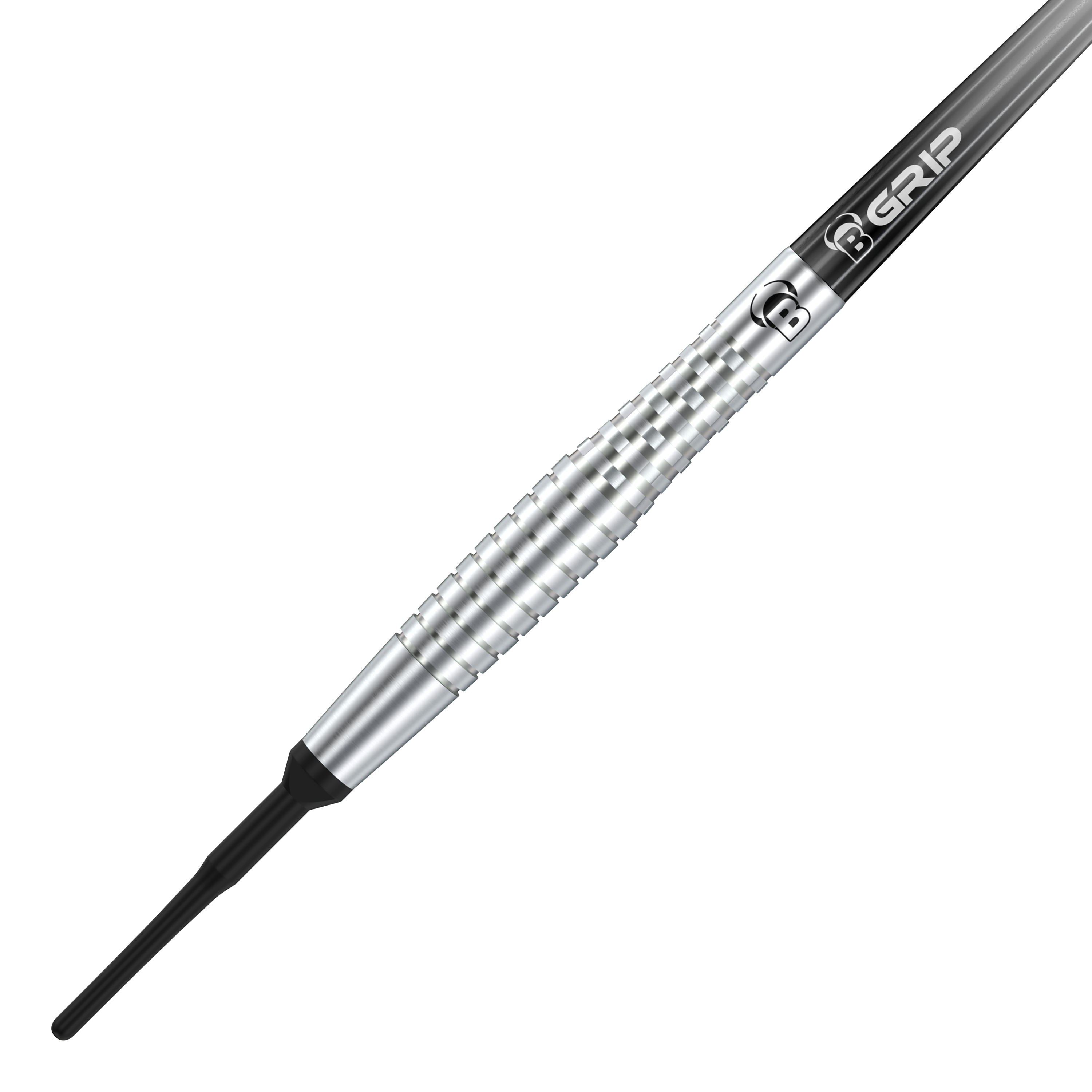 Bulls Martin Schindler Original Generation 2 soft darts Dieses Bild zeigt den Bulls Martin Schindler Original Generation 2 Softdart. Der Dartpfeil hat ein silbernes, geriffeltes Barrel und eine schwarze Spitze.