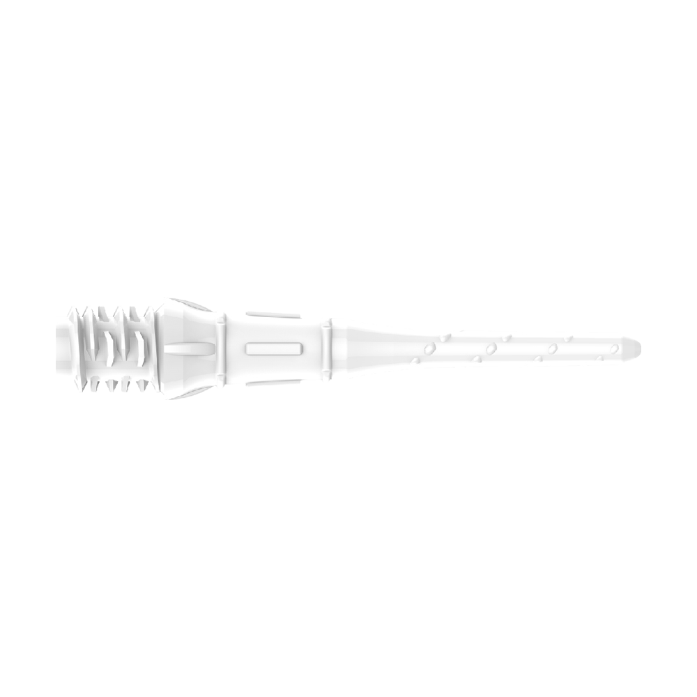 Premium Lippoints (30 Pack) - Tips Das Bild zeigt eine weiße Dartspitze mit feinen Rillen und Details. Sie ist lang und besteht aus Kunststoff.