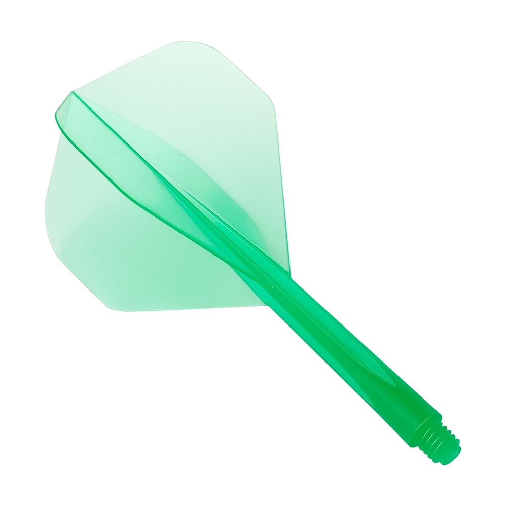 CO-0109_Condor_Zero_Stress_ClearGreen_Flight_System_Standard_1 Das Bild zeigt ein transparentes, grünes Dart-Flight-System der Marke Condor. Es handelt sich um das Modell "Zero-Stress Clear Green Flight System Standard".