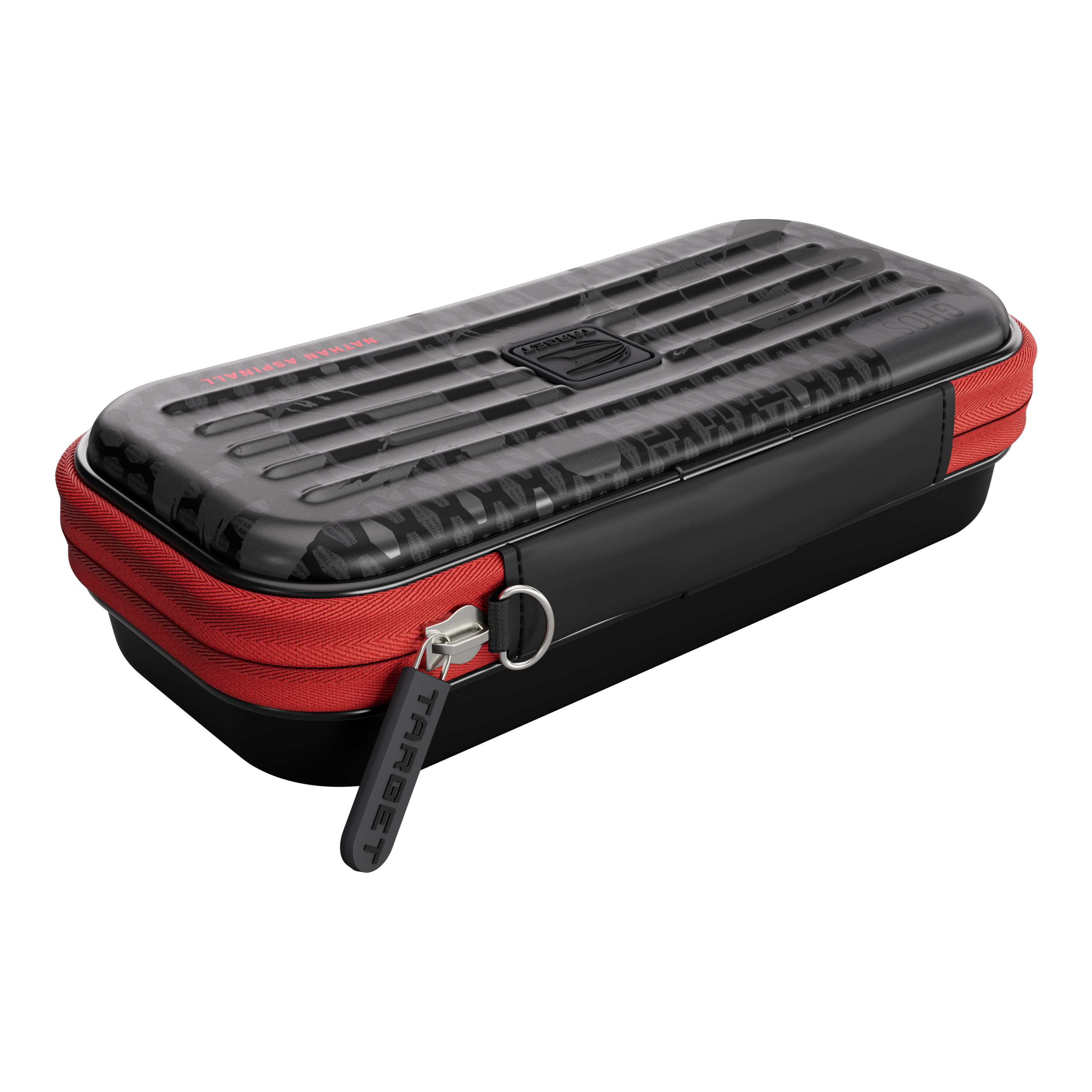 Das Bild zeigt das Takoma Ghost Series Nathan Aspinall Dartcase. Es handelt sich um ein spezielles Dartcase für Profispieler.