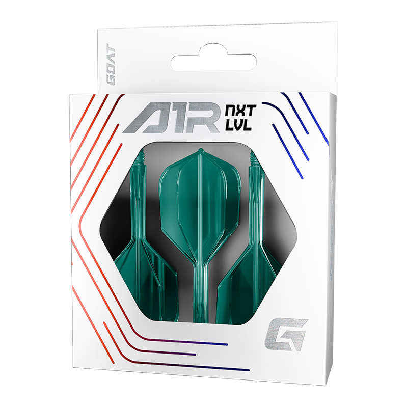Das Bild stellt das GOAT A1R No6 Flight-Shaft-System in Grün dar. Dieses Produkt wird im Dartsport eingesetzt.
