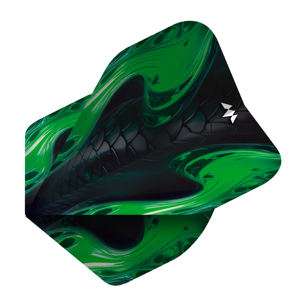 Mission Solo Venom No2 Standard Flights Das Bild zeigt die "Mission Solo Venom No2 Standard Flights" mit einem auffälligen grünen und schwarzen Design. Das Muster erinnert an Schlangenhaut und verleiht der Flight einen dynamischen Look.