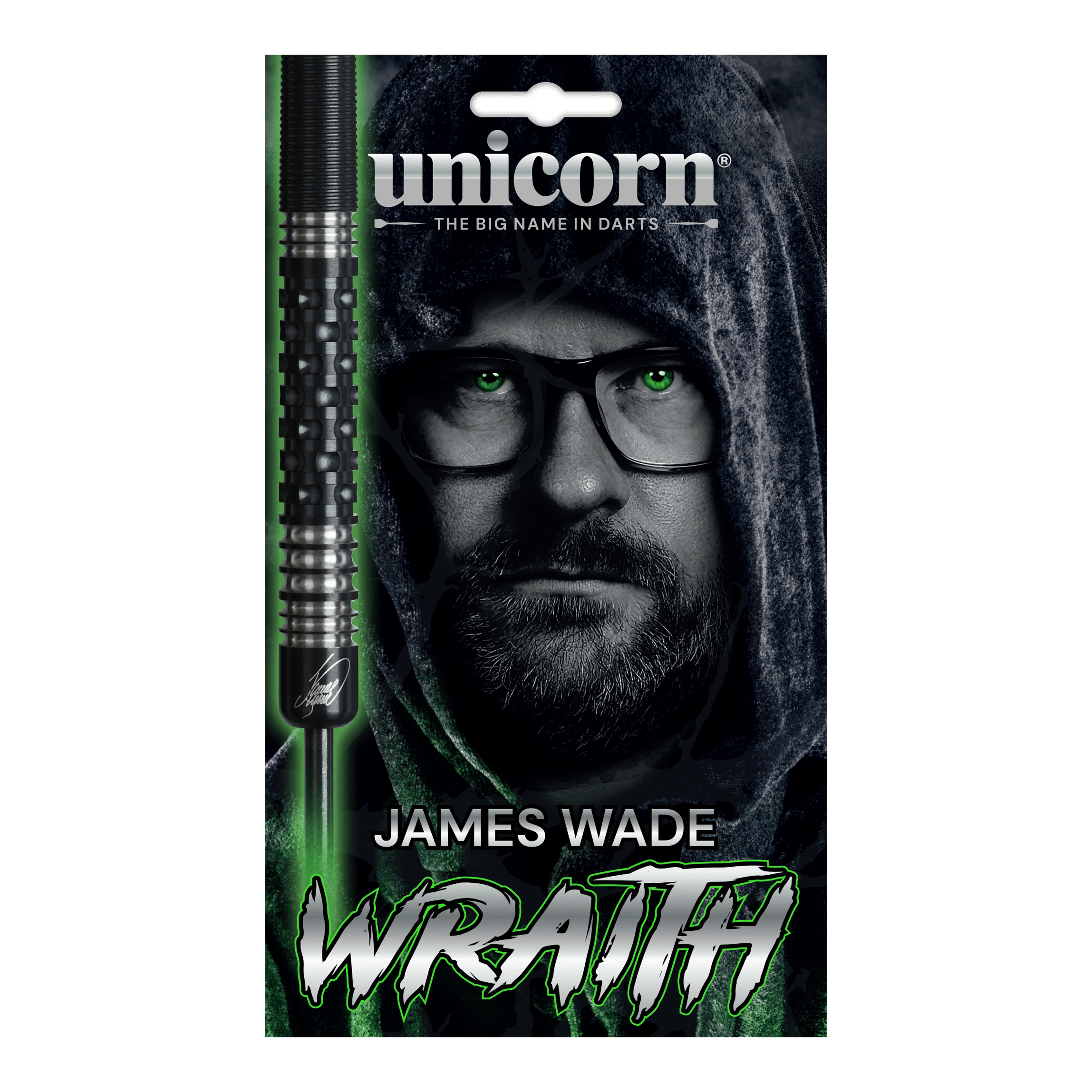 Unicorn Wraith James Wade steel darts Die Abbildung zeigt die Unicorn Wraith James Wade Steeldarts. Die Darts sind für Präzisionswürfe im Dartsport konzipiert.