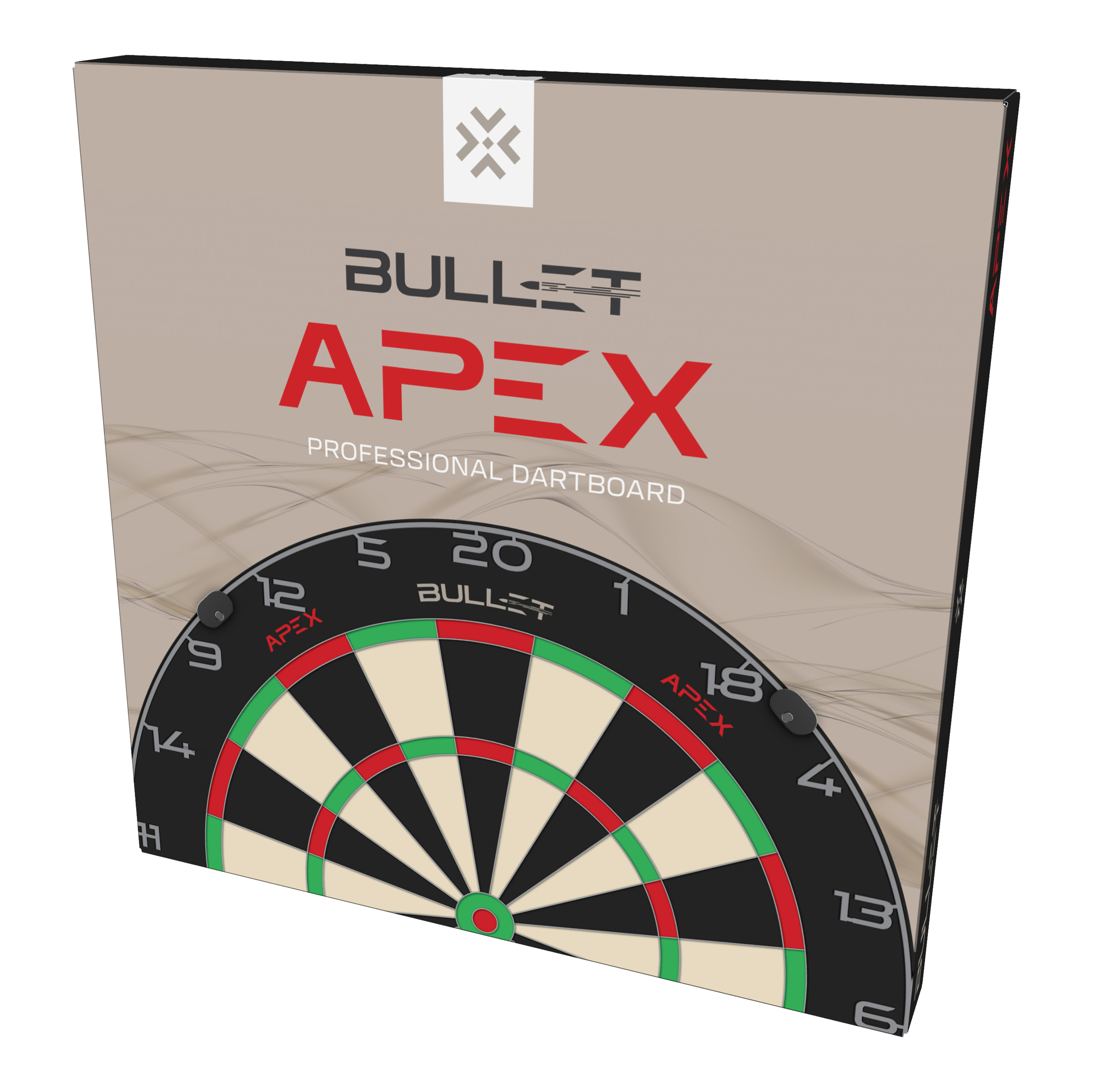 Bullet Apex steel dartboard Abgebildet ist das Bullet Apex Steeldartboard. Das Produkt wird aus einer anderen Perspektive gezeigt.