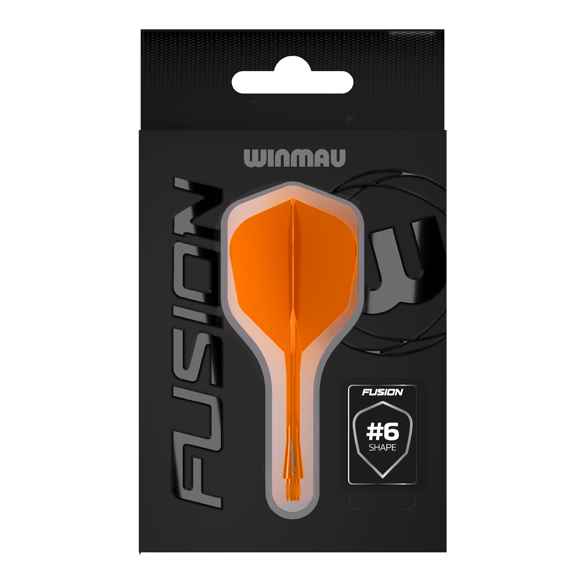 Winmau Fusion Flight Shaft System No6 Neon Orange Das Bild zeigt das Winmau Fusion Flight-Shaft-System No6 in Neon Orange. Dieses System verbindet Flight und Shaft zu einer stabilen Einheit für Dartpfeile.