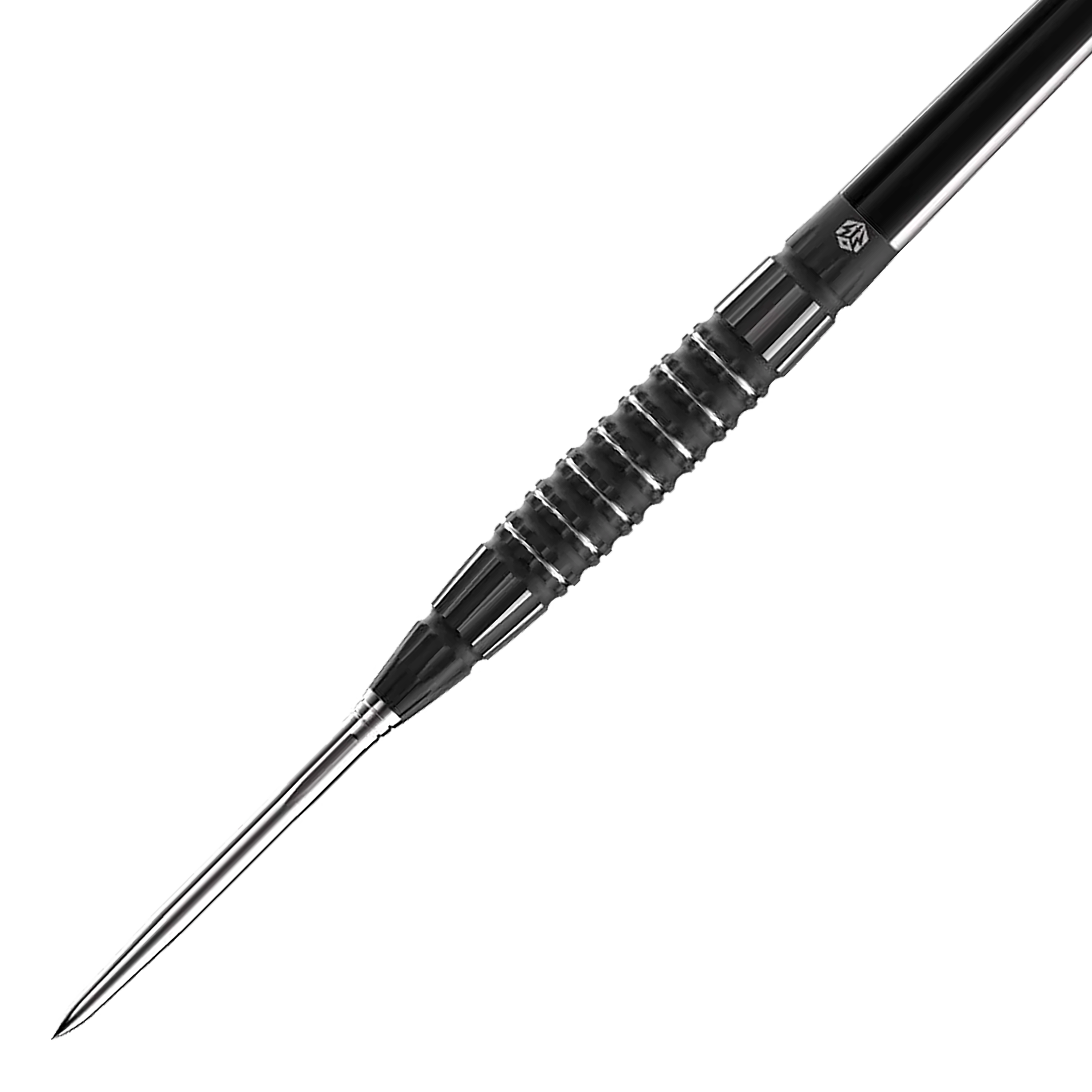 Caliburn Sword S3 steel darts - 23g Das Bild zeigt einen Caliburn Sword S3 Steeldart mit einem Gewicht von 23 g. Der Dartpfeil hat ein schlankes, schwarzes Design mit einer geriffelten Griffzone.