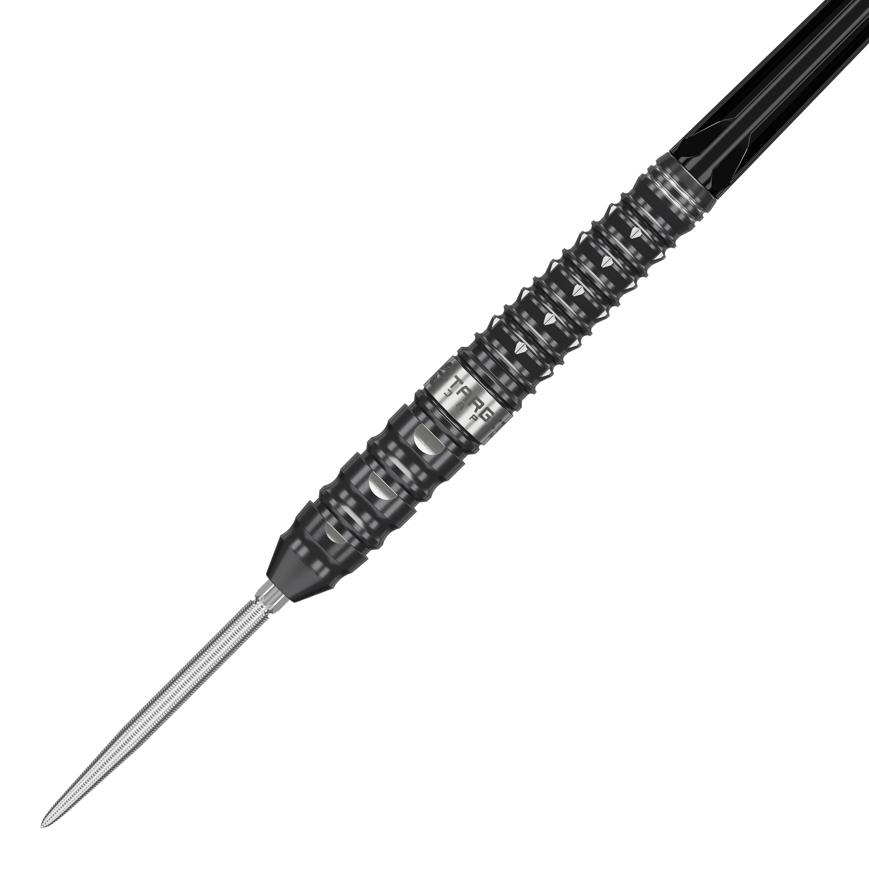 Das Bild zeigt die Target Japan Black Marque Eclipse Swiss Point Steeldarts mit einem Gewicht von 23g. Diese hochwertigen Darts sind für Präzisionswürfe im Dartspiel entwickelt.